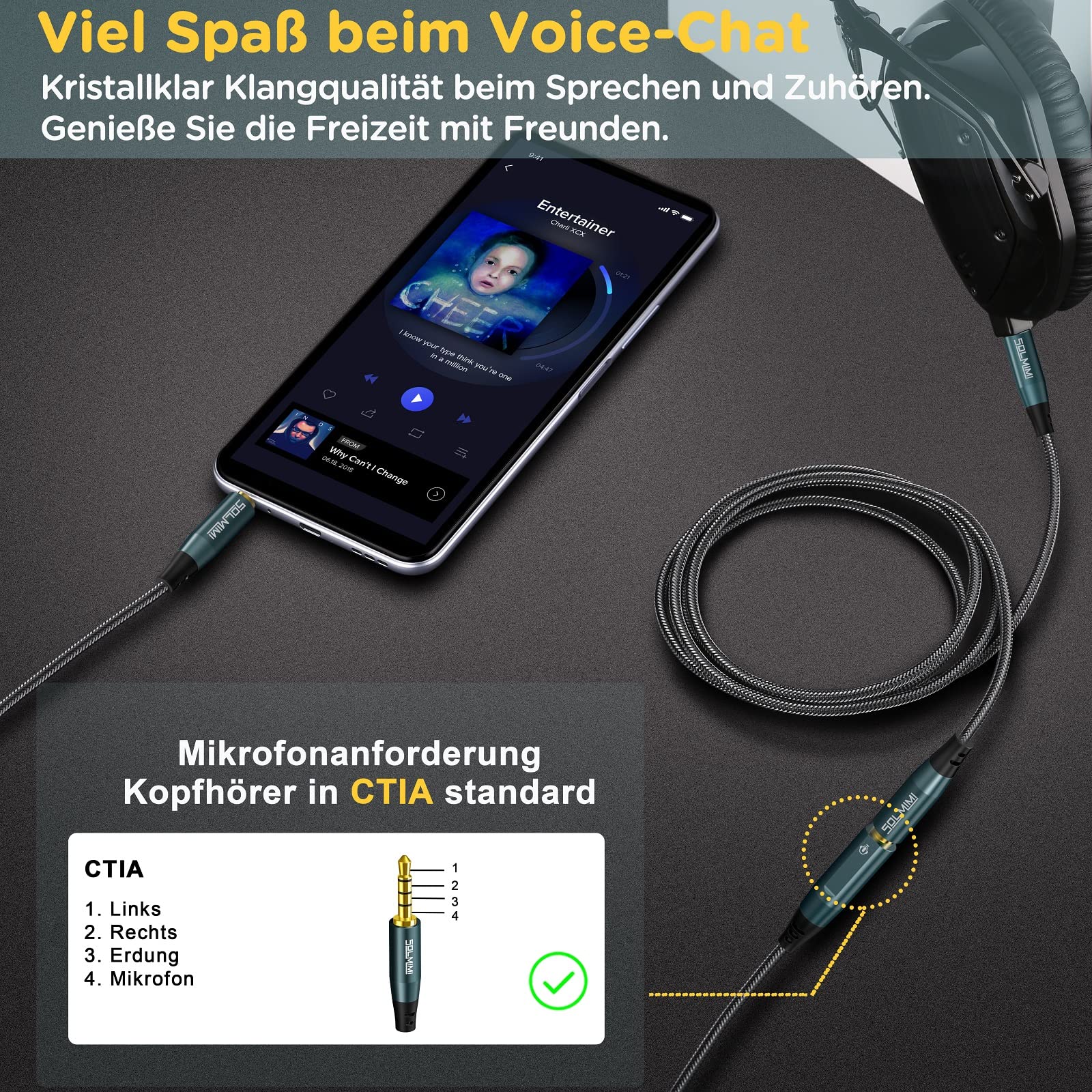 KetDirect Cavo di prolunga per cuffie stereo da 150 cm, ad angolo retto, 4 poli, 3,5 mm maschio a 4 poli, femmina da 3,5 mm, cavo di prolunga per cuffie stereo e auricolari, senza grovigli