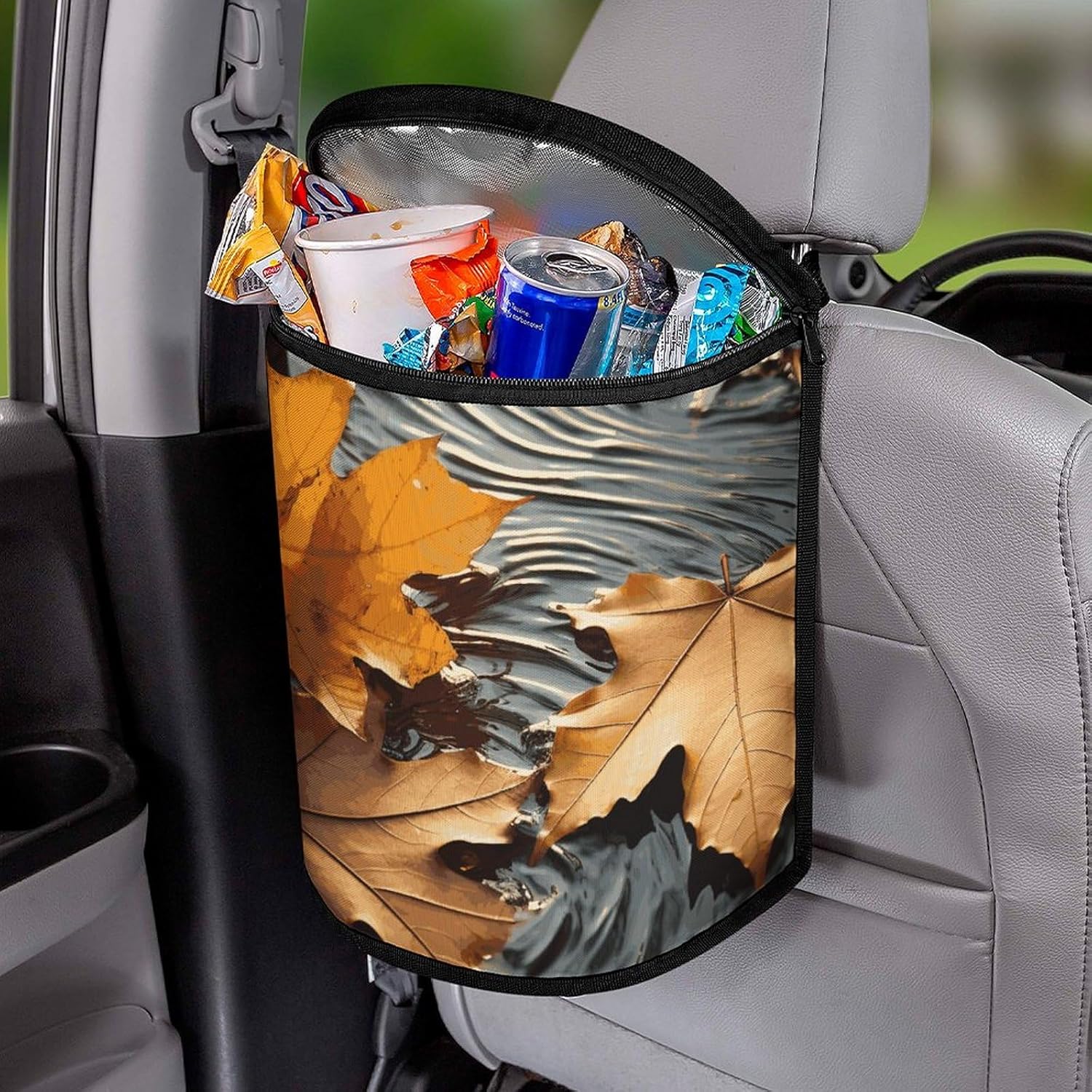 Hanging Car Trash Bag Fall Leaves Printed Car Garbage Storage Bag Leakproof Car Trash Can Portable Garbage Storage Bags