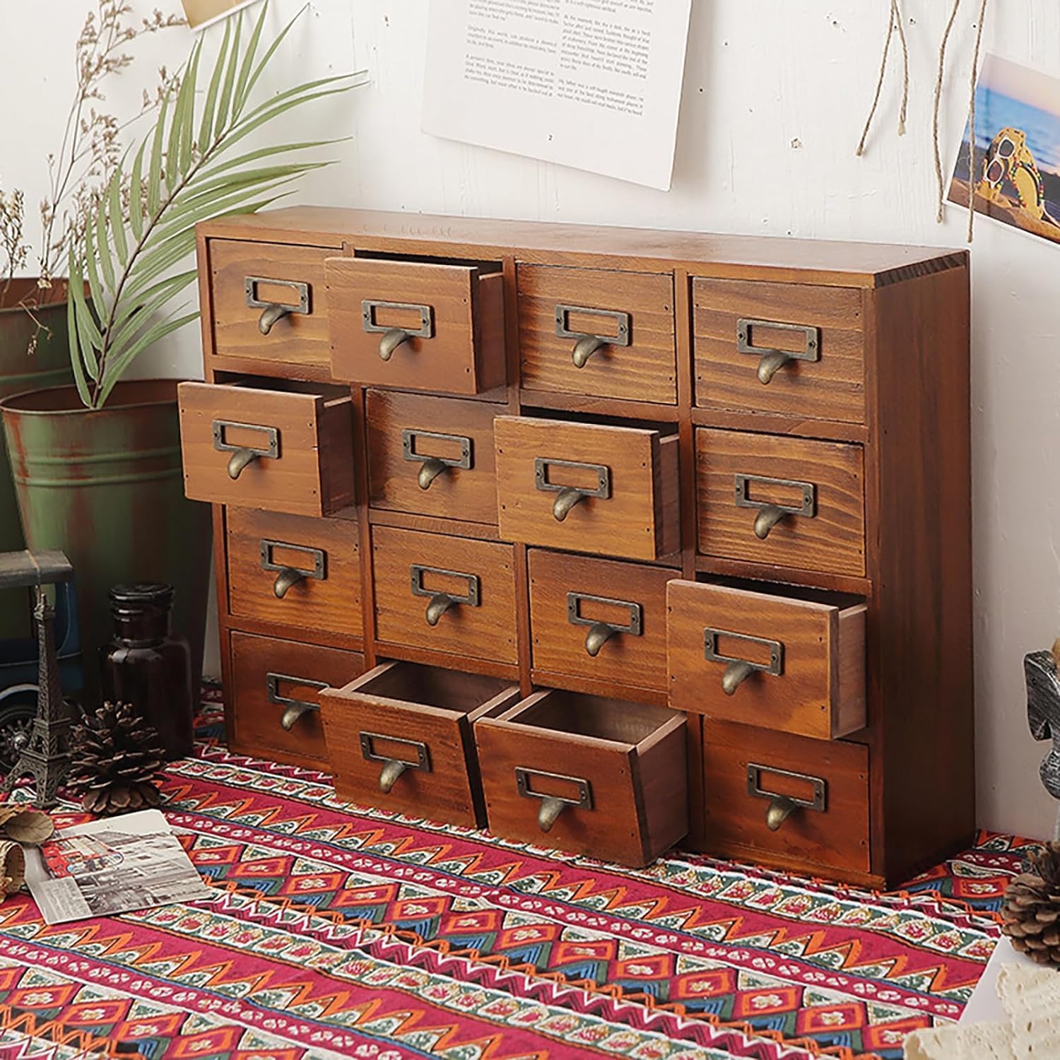 Card Catalog Desk Drawer Organizer, Wooden Storage Box with
