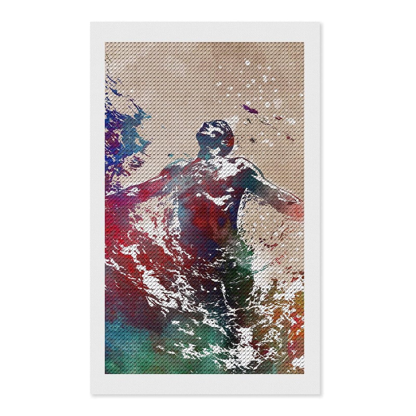Junmoney Swimmer Sport Art Diamond Painting Set 12"x20", Full Kit Included, Sparkling Round Gems, Farmhouse Decor, Festive Craft Gift