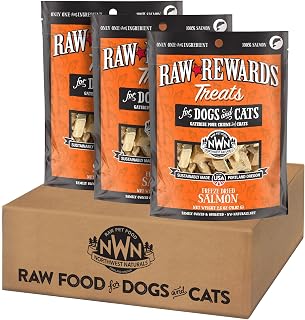 Northwest Naturals Raw Rewards Freeze-Dried Salmon Treats for Dogs and Cats - Bite-Sized Pieces - Healthy, 1 Ingredient, Human Grade Pet Food, All Natural, Proudly Made in USA, 2.5 Oz (Pack of 3)