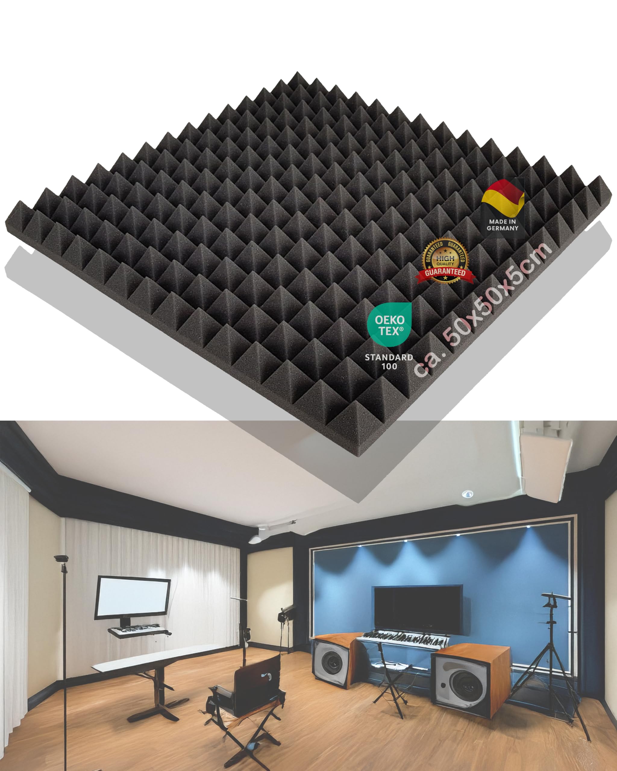 40 x Pyramiden-Schaumstoff, Platten je ca. 50x50x5cm, Anthrazit Schwarz, Schaumstoff, Noppenschaum, Dämmung, Akustik, Schallschutz