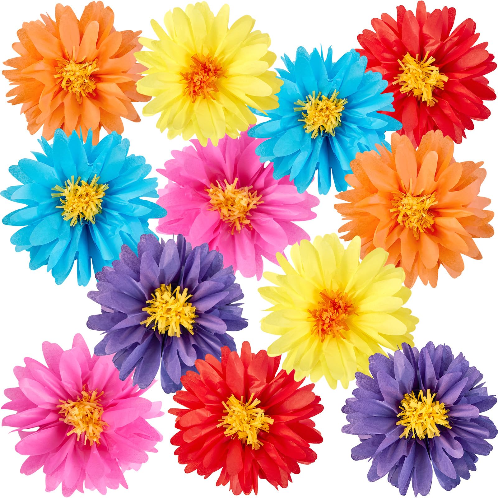 Photo 1 of 12PCS Mexican Paper Flowers Colorful Fiesta Tissue Paper Flowers Pom Poms Flowers Party Decoration for Wall Floral Carnival Wedding Birthday Craft Decor
