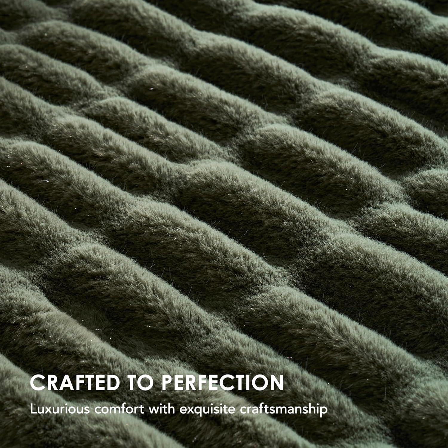 EVERGRACE Luxurious Soft Faux Rabbit Fur Throw Blanket, Cozy Fuzzy Plush Warm Throws for Couch Bed Sofa Chair Home Decor, Ruched Bubble Fluffy Blanket with Reversible Velvet, 60" x 80", Loden Green - Image 4