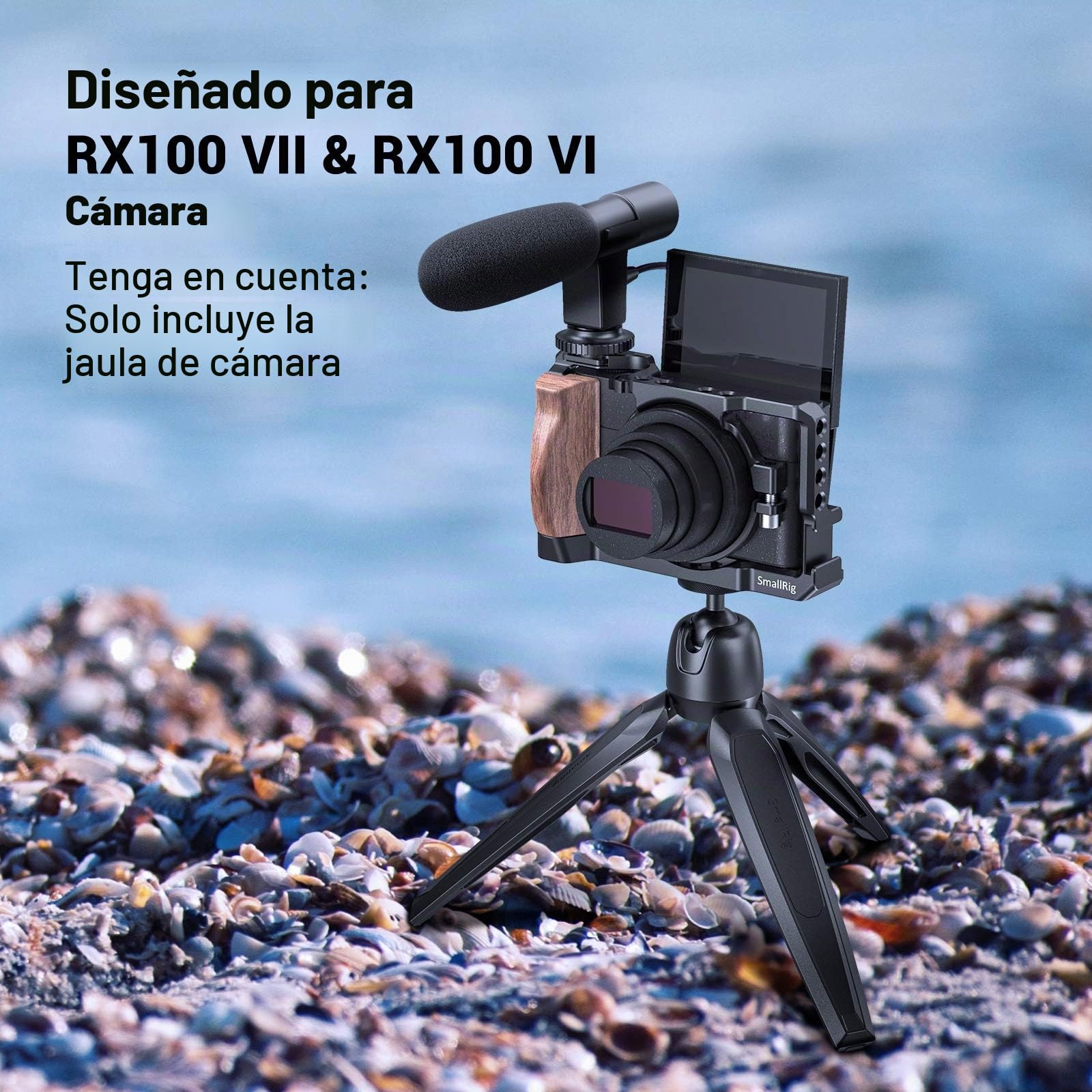 SMALLRIG RX100 Vi/VII Cage, Jaula con Mango de Madera para Sony RX100 VII y RX100 Vi – CCS2434