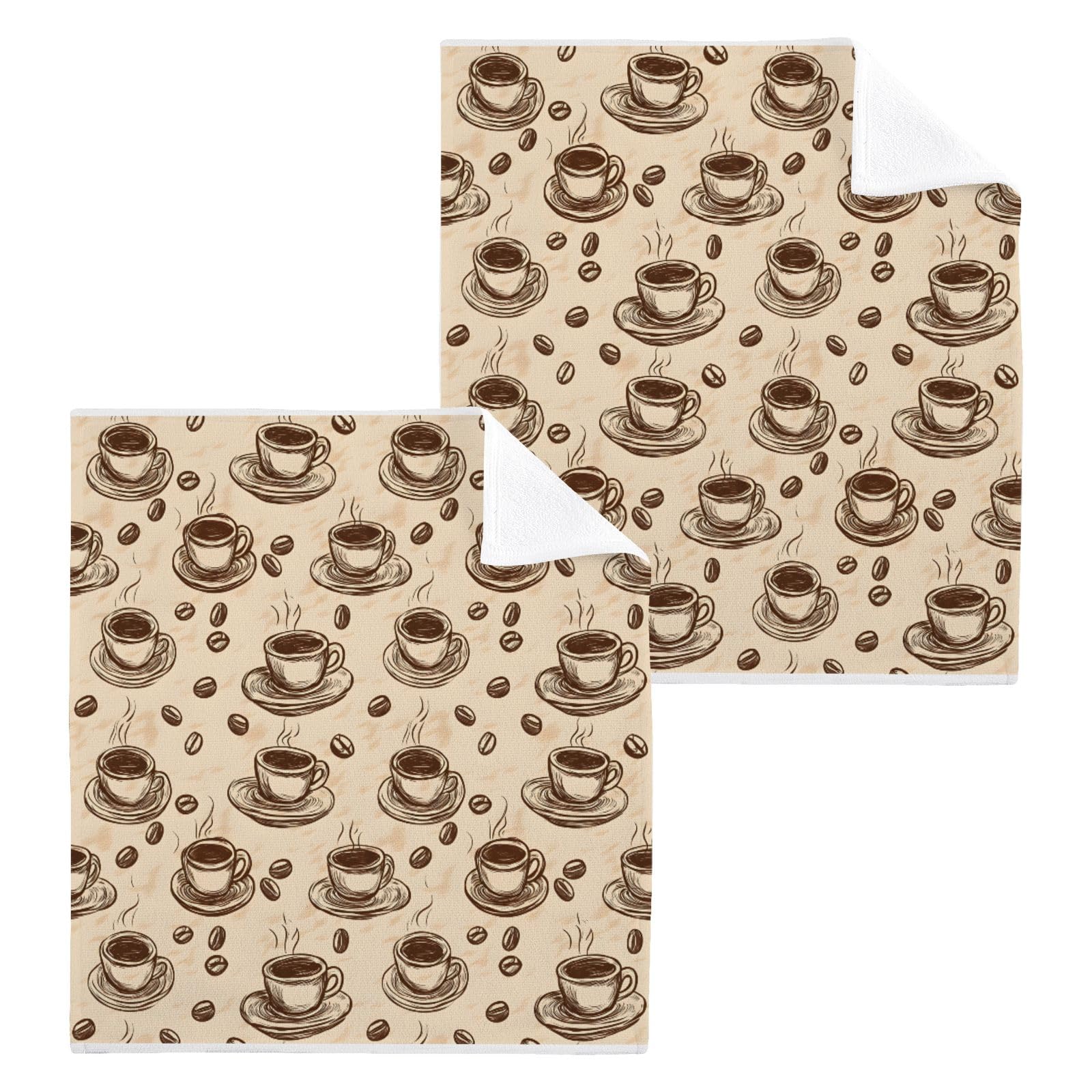ALAZA Wash Cloth Set 100% Cotton Fingertip Towels Face Cloths Sets Brown Coffee Beans Highly Absorbent Soft Feel Set of 2