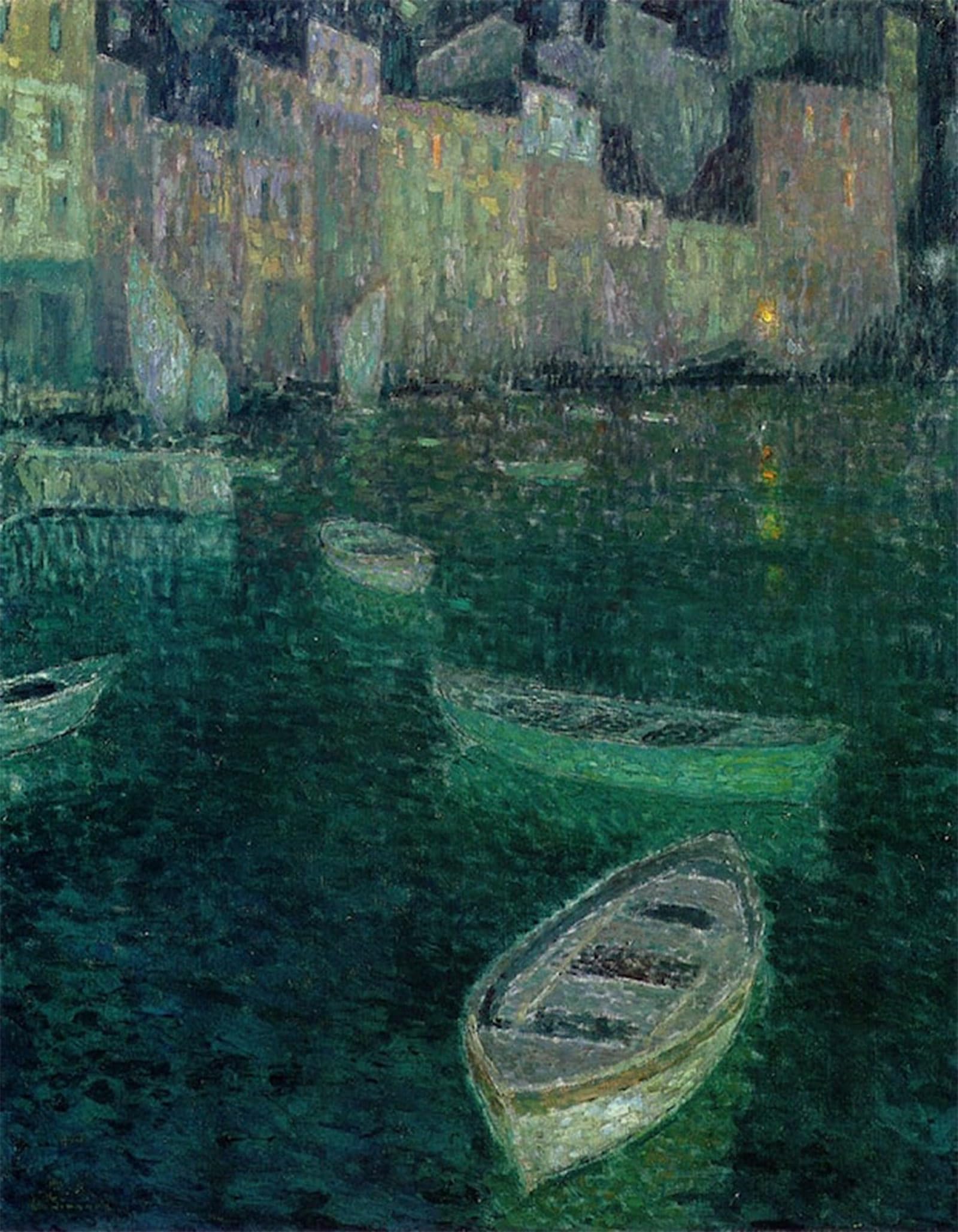 SERENDIPITP Abstract Painting Mural Print Picture Wall Decor Painting Moonlight on the Harbor by Henri Le Sidaner Vintage Wall Artwork for Home Decor 60x90cm