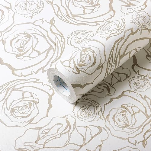 Miniatura 14 de Safiyya Papel Tapiz Floral Rosa de 118'' × 17.3'' Despegar y Pegar Papel de Contacto de Rosas Rosa y Blanco Papel de Pared Removible Papel Tapiz