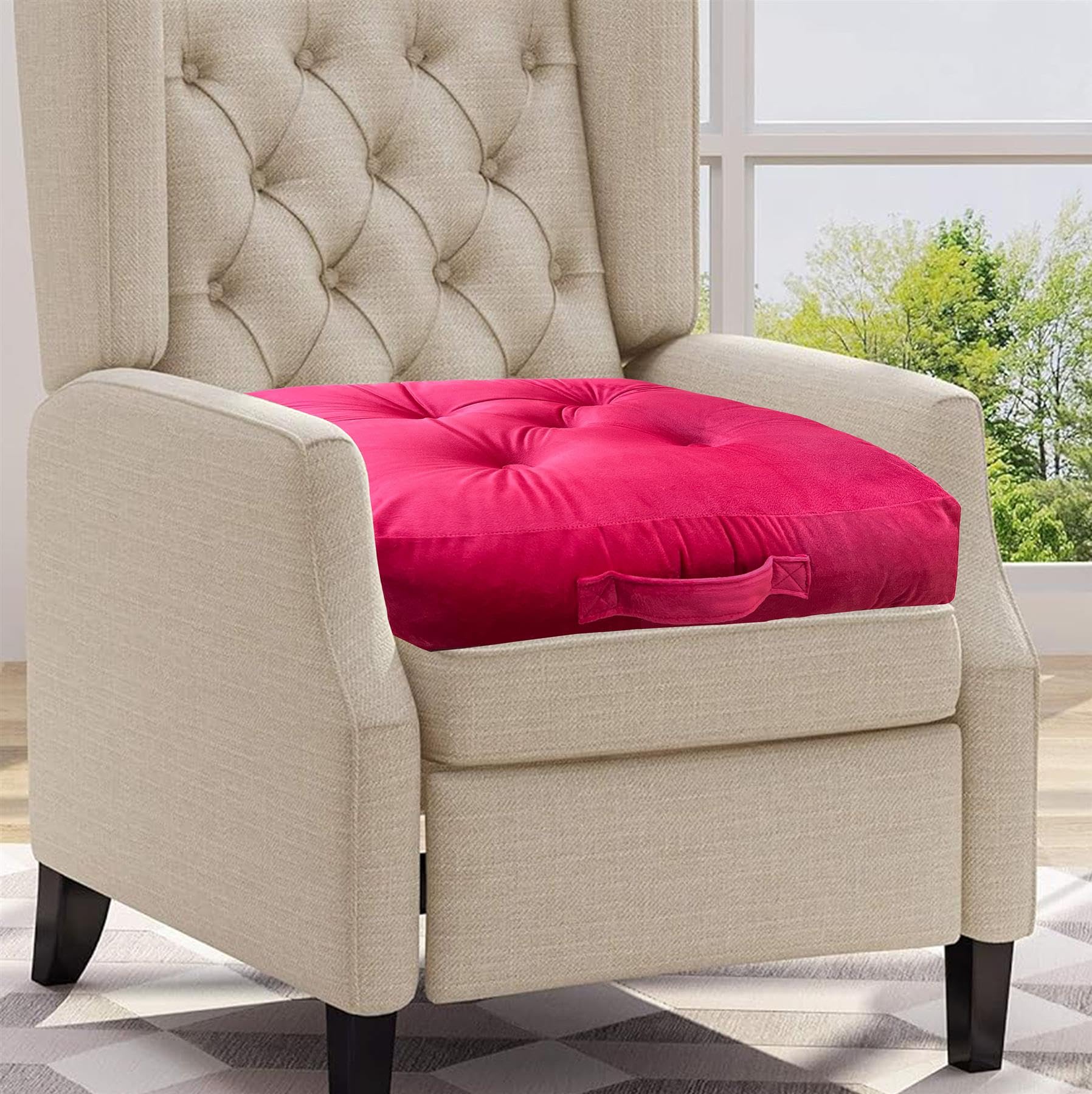 Roseley Raspberry Red Armchair Booster Seat 50cm Large Seating Cushion For Armchair Sofa Floor Square Seat Pad Firm Support Faux Suede Cover Post Operative/Pregnancy Support