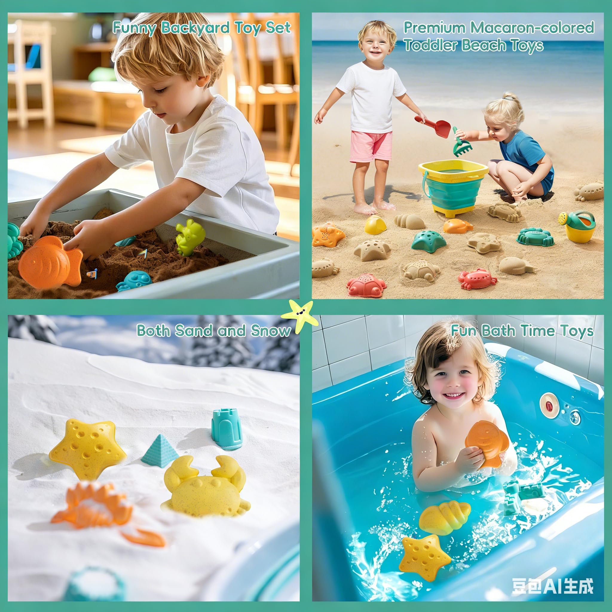 Strandspielzeug für Kinder, Sandspielzeug-Set inklusive faltbarer Sandkastenschaufel und Sandharkenspielzeug für Strand, 12-teilig, Sandburg Bausatz inkl