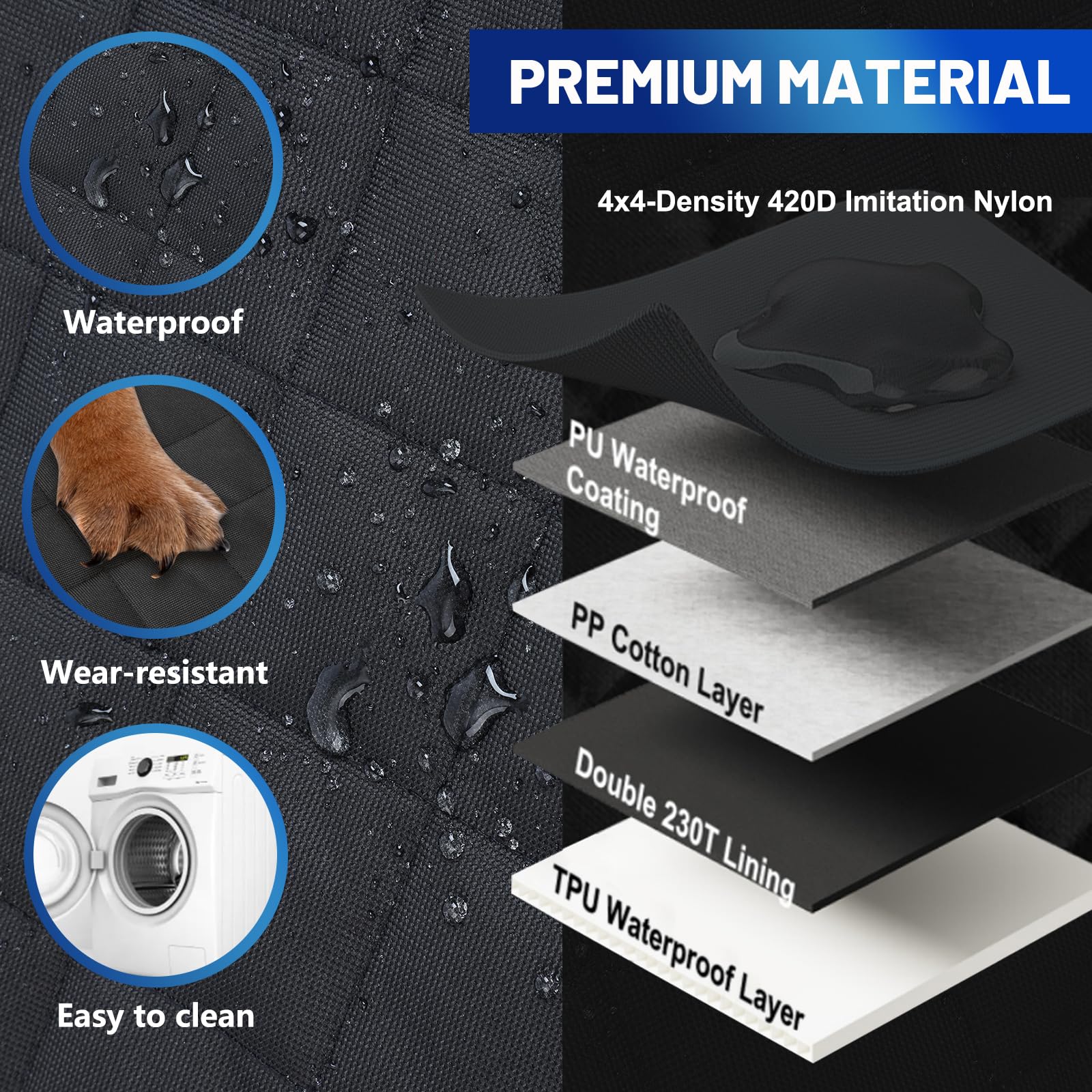 CarChic Dog Car Door Protector, 2 Pack Heavy Duty 5-Layer Car Door Protectors from Dog Scratching,Waterproof Door Protectors for Vehicles,Universal Fit for Cars, Trucks, SUVs, Storm Black