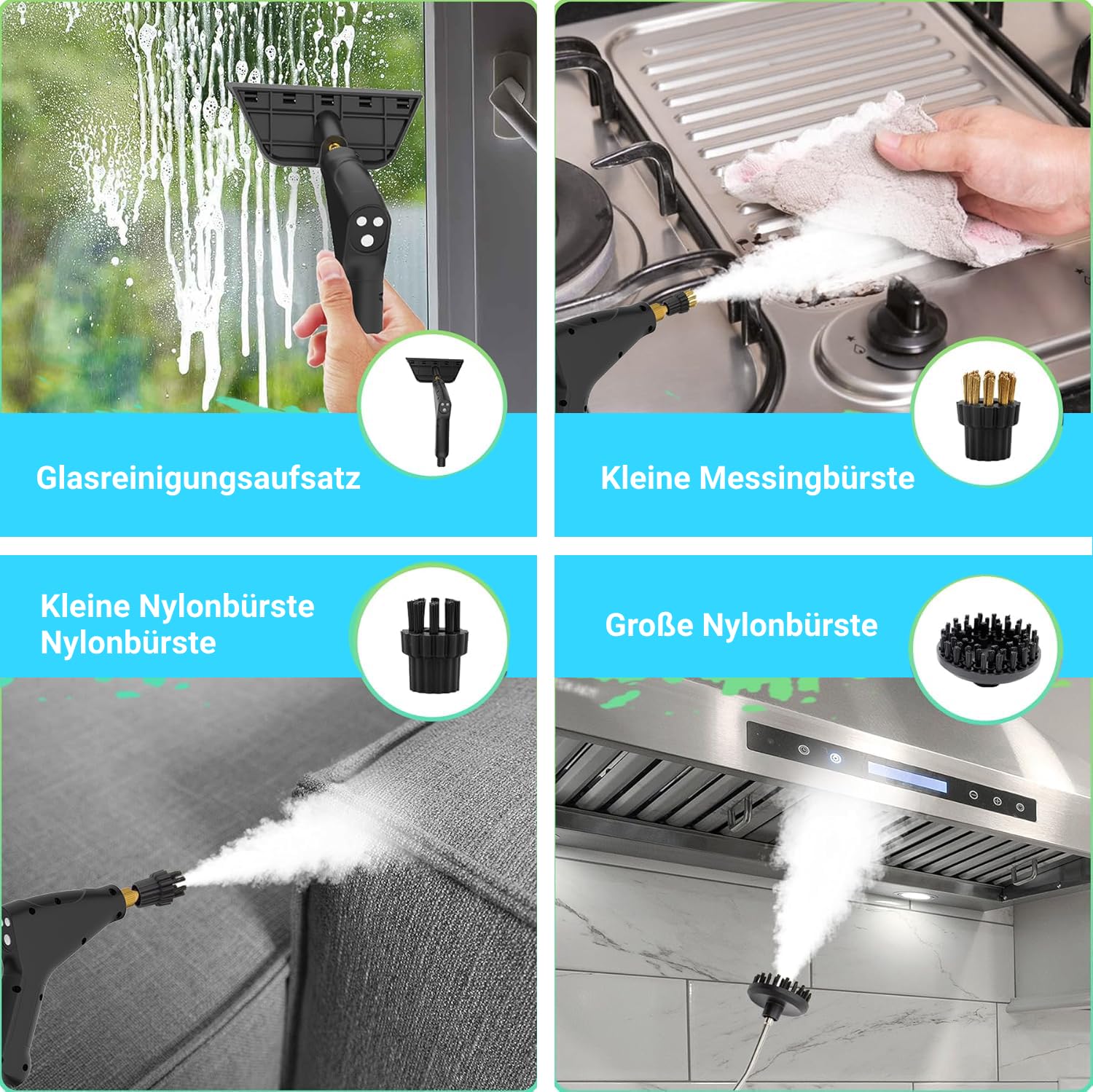 Dampfreiniger Handgerät,Steam Cleaner mit 1500ML Tank,Tragbarer Hochdruck Dampfreiniger mit 3 Arten von Düsen,6 Einstellbare Geschwindigkeiten von Polstermöbel, Küche, Badezimmer, Auto
