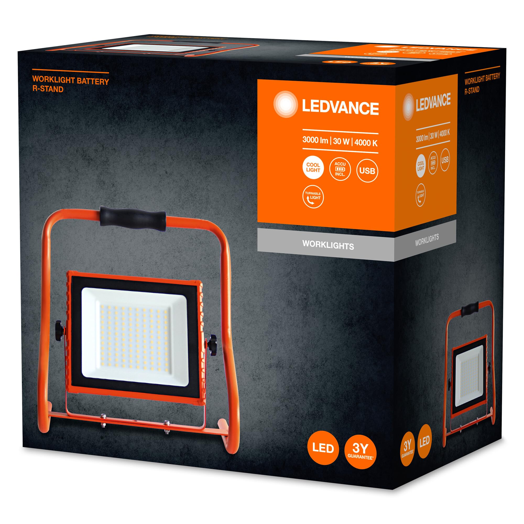 LEDVANCE Worklight - LED Stableuchte 10W mit Akku, Strahler mit 4000K kaltweiß, 800 Lumen, LED Werkstattleuchte flexibel einsetzbar dank schwenkbarem Leuchtkopf, LED Lampe, IP44