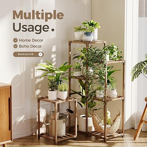 Miniatura 3 de Bamworld Soporte para plantas colgantes de interior, estante grande para plantas al aire libre, para múltiples plantas, decoración bohemia para el