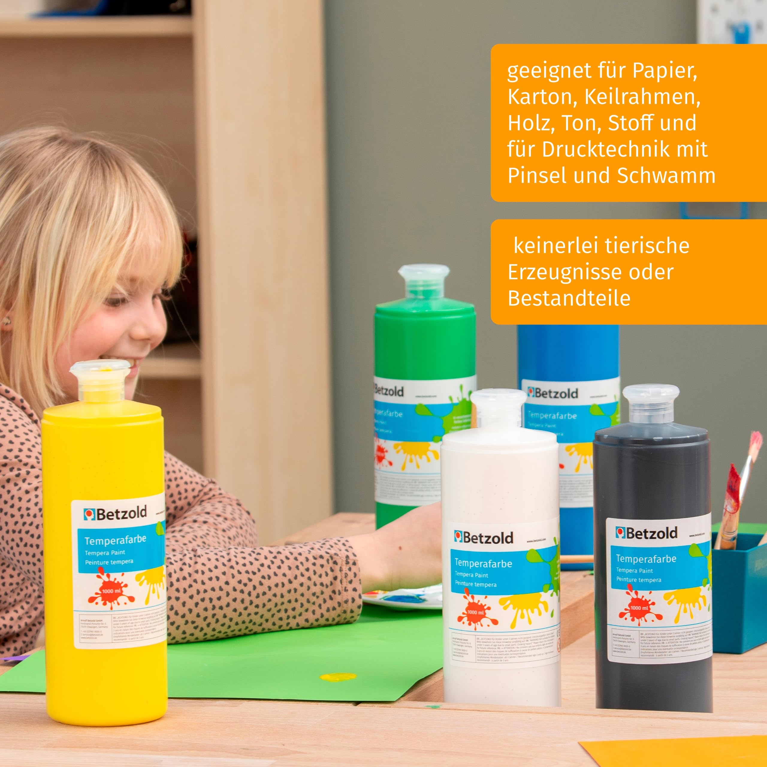 Betzold Temperafarben, 6er-Set je 1 Liter flüssige Malfarben | Kunst-Unterricht