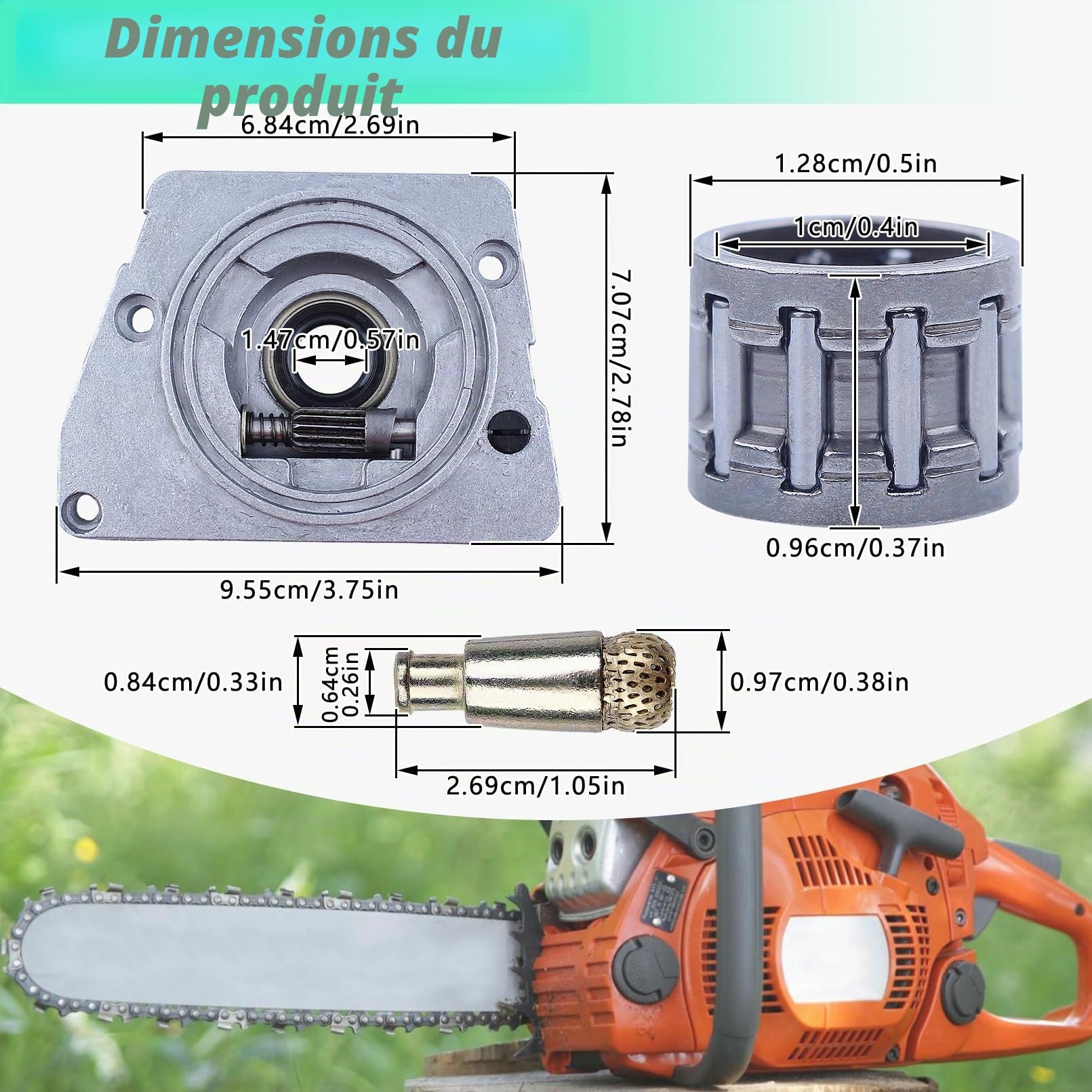Adefol Pompe à huile Tuyau de filtre à huile Vis sans fin Kit pour Husqvarna 61 66 266 XP 268 272 272XP Tronçonneuse Avec Roulement à aiguilles Pignon de jante
