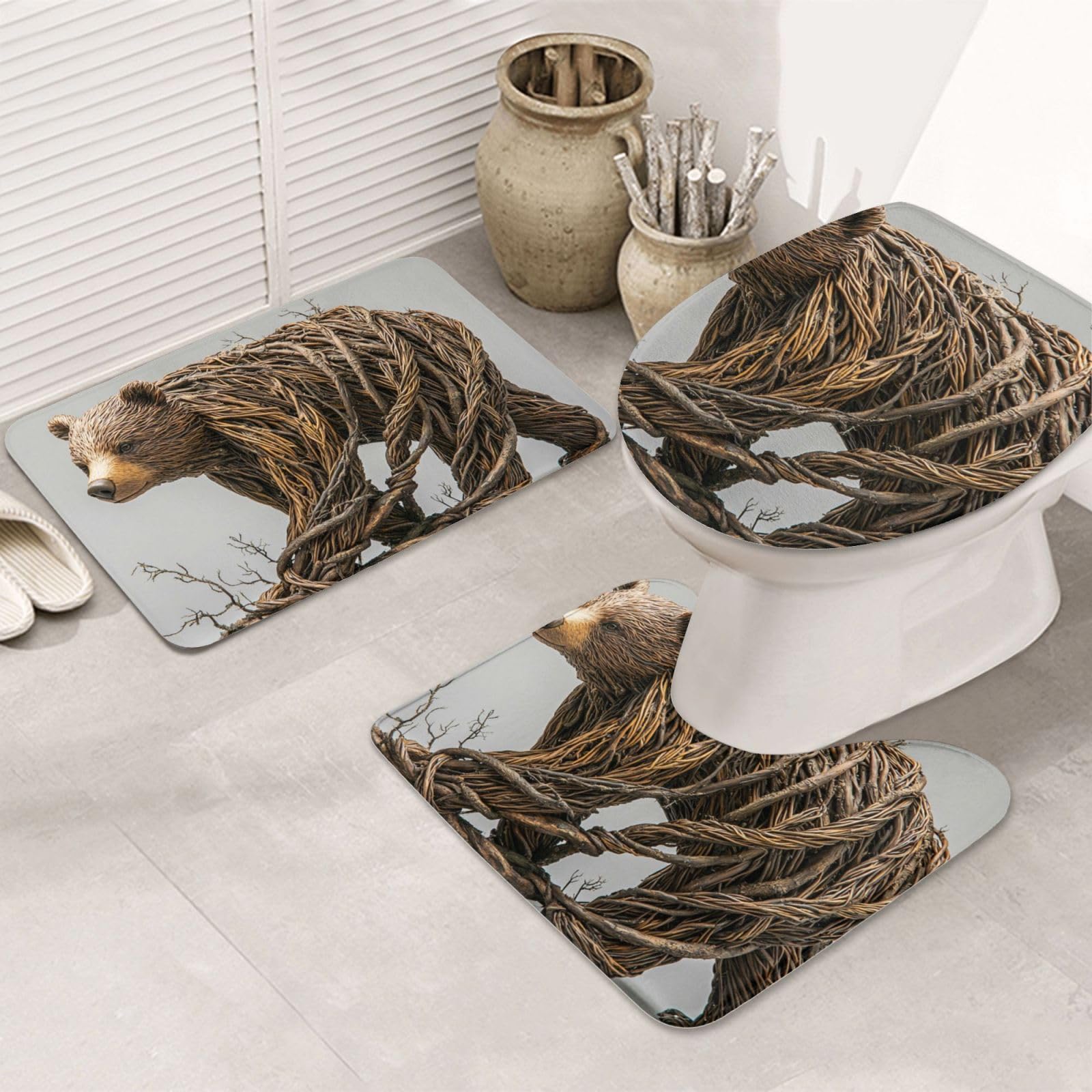 Alfombras de baño de oso rústico para decorar aseos familiares
