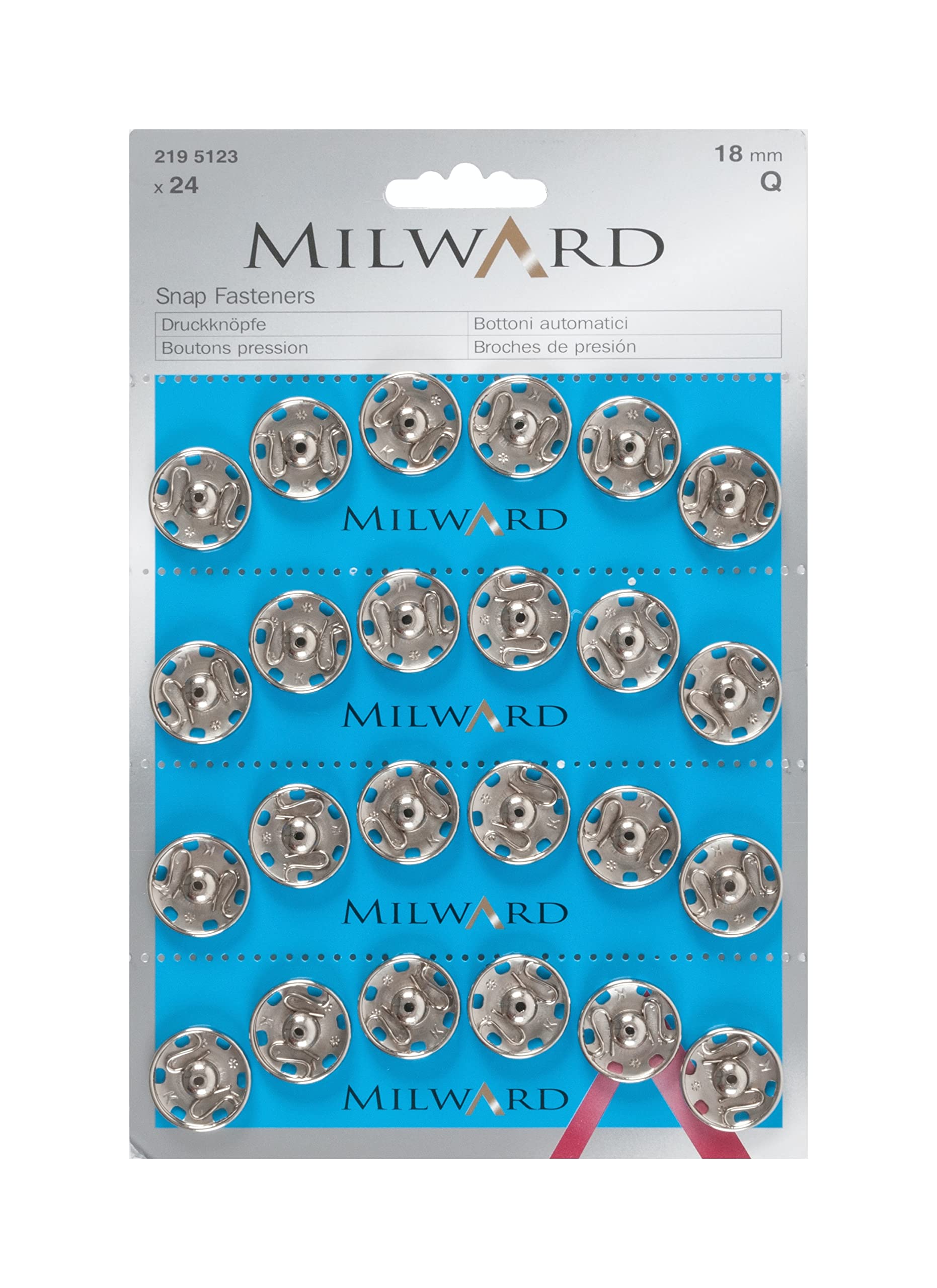 Milward 18 mm 24-Piece Sew-On Brass Snap Fasteners, Silver