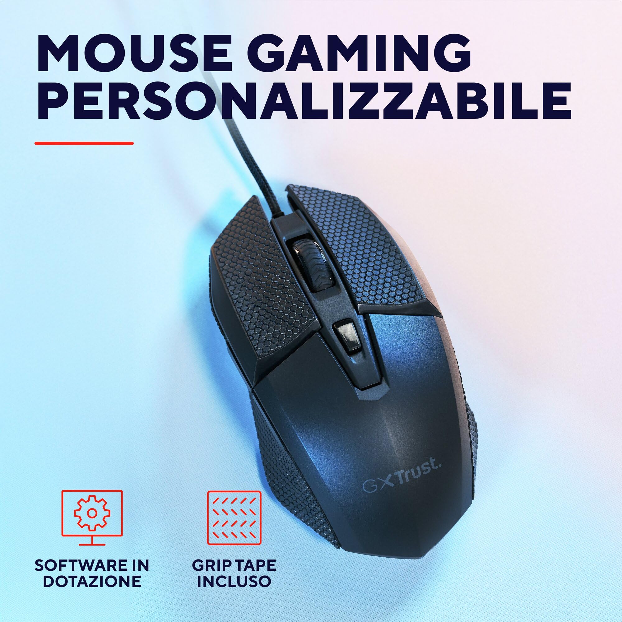 GXTrust 121 Felox+ Mouse Gaming con 6 Pulsanti Programmabili, 10000 DPI, USB 180 cm, Software Incluso, Illuminazione LED Multicolore, Mouse con Filo per PC, Portatile, Computer, Nero