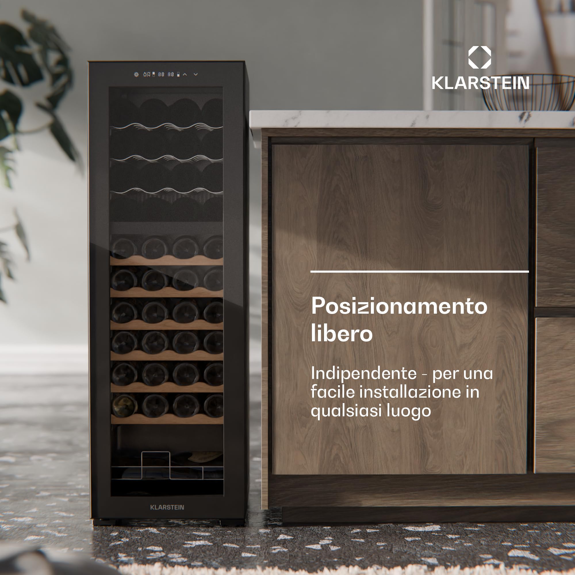 Klarstein Bovella 44 Duo+ - Cantinetta per Vini, 44 Bottiglie, Doppia Temperatura 5-18°C, Touch Control, LED, UV, A Libera Installazione