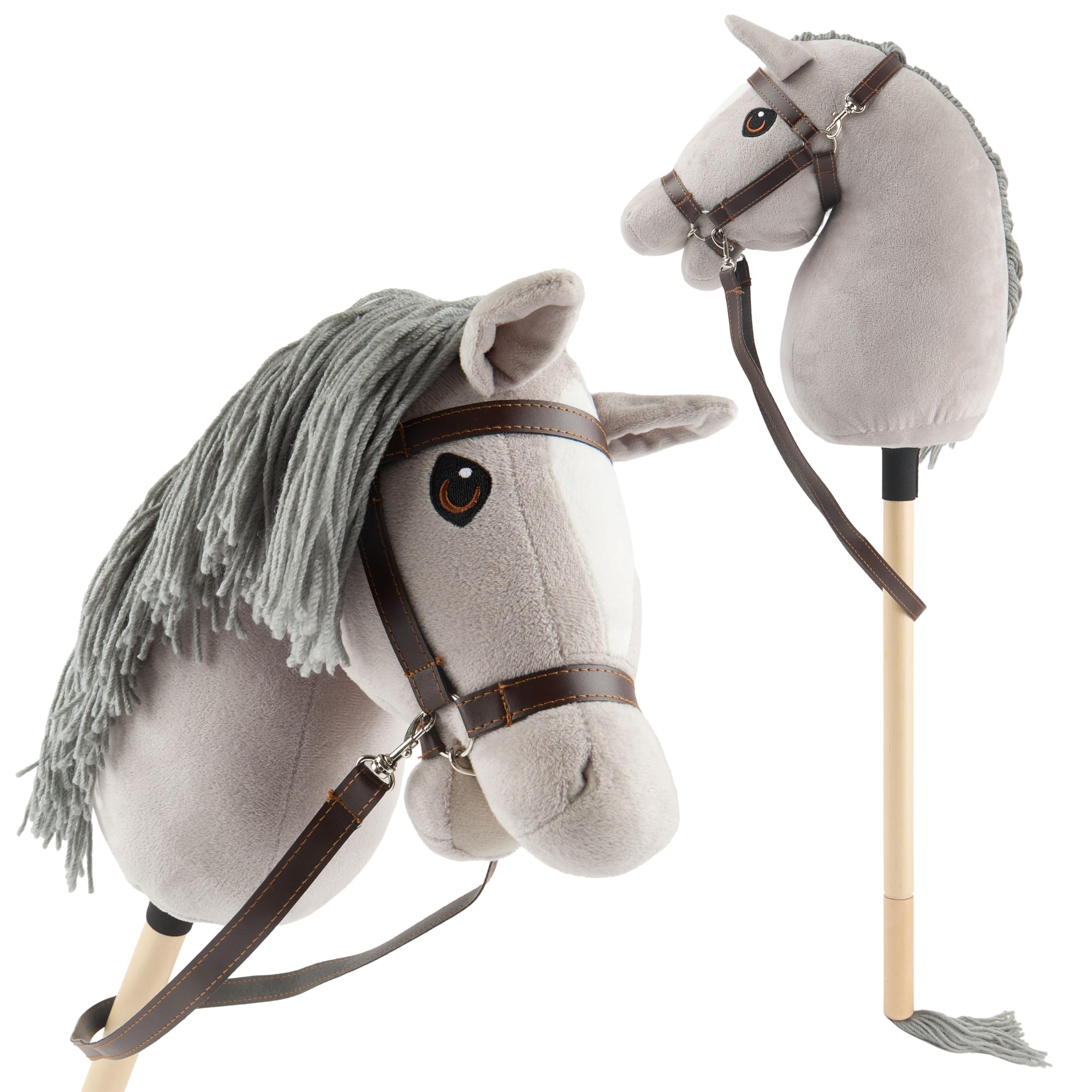 Bieco Hobby Horse Steckenpferd Grauer - Größe S, mit Trense | Abnehmbarer Stock & Schweif, für Springreiten, Dressur & Spielen | Hobby Horse Pferde