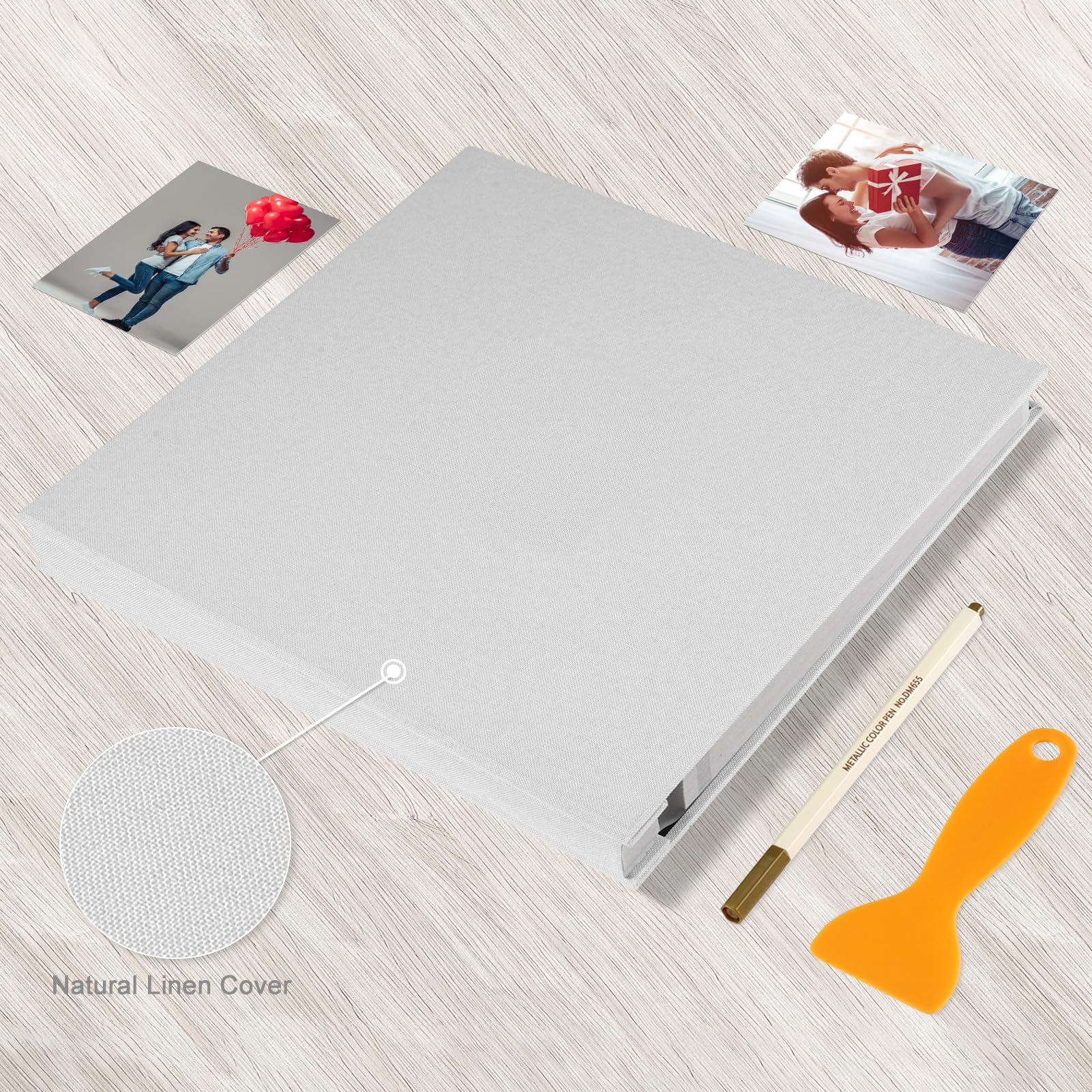 Album na zdjęcia, samoprzylepne, do scrapbookingu, magnetyczne albumy na zdjęcia z samoprzylepnymi stronami, na zdjęcia 4 x 18 x 18 cm, z metalicznym długopisem, na ślub, 13,2 x 12,8, biały, 60 stron