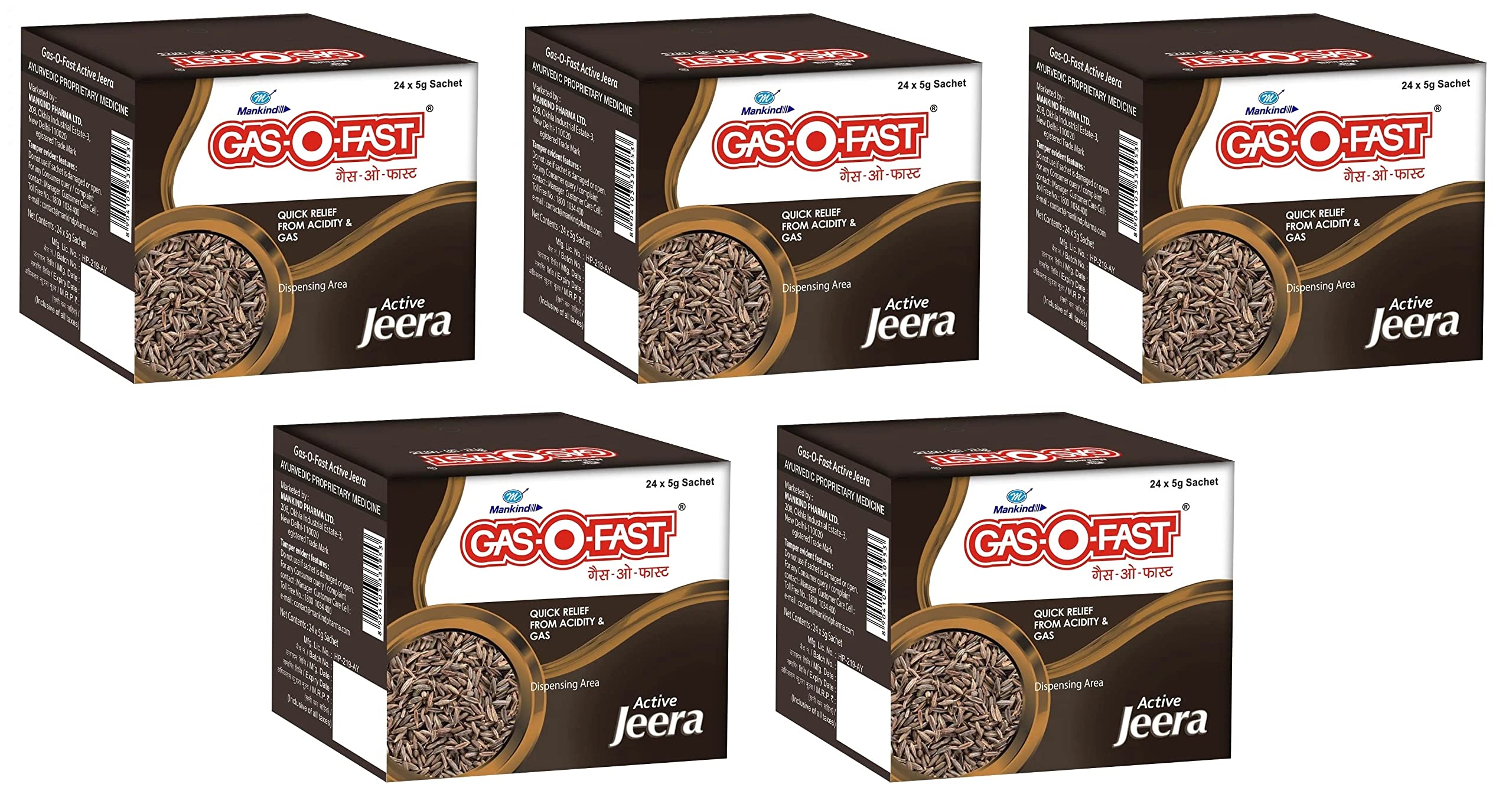 Mankind Gas-O-Fast For Relieving Acidity, Active Jeera- 24x 5gSachet x Pack of 5