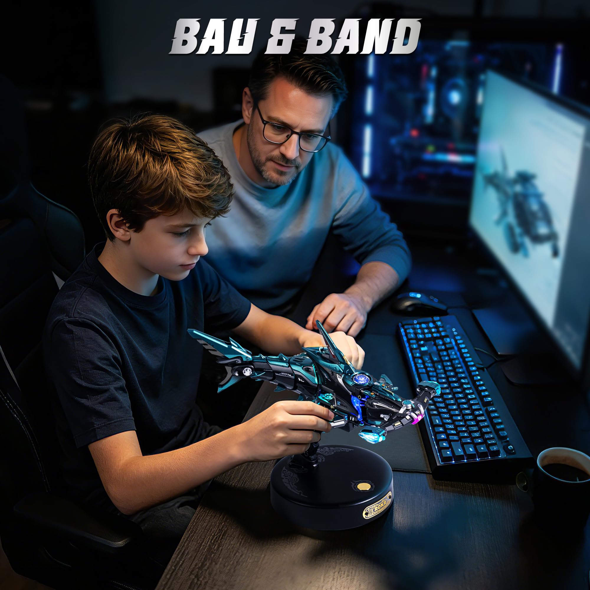 ROKR 3D Puzzle Hammerhai Mechanische Modellbau, Meerestiere 3D Puzzle Erwachsene Mit Bewegungs und LED Lichteffekt, Modellbausatz für Erwachsene (MI07)
