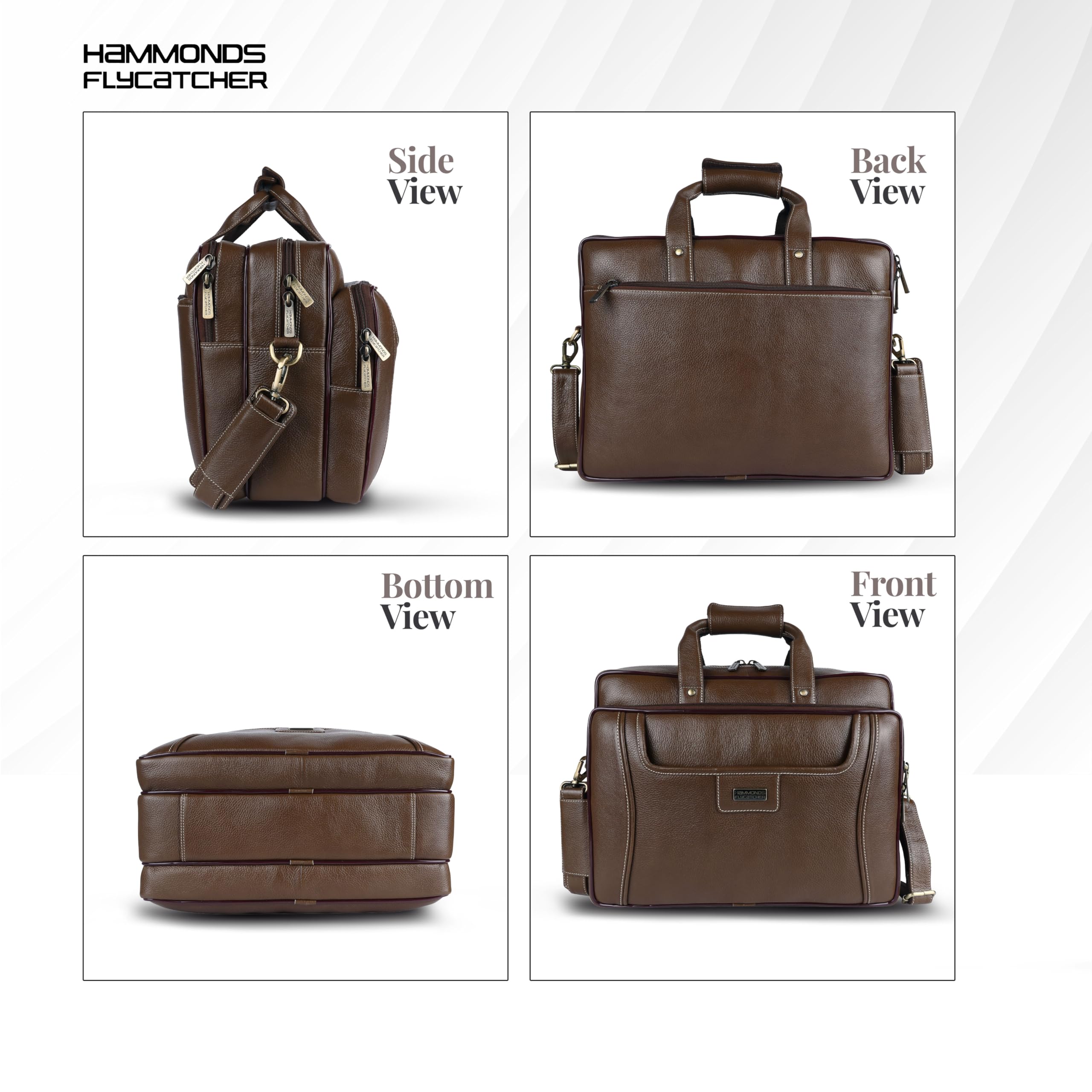 HAMMONDS FLYCATCHER Genuine Leather Office Bag for Men, Stylish 15.6 Inch Laptop Bag for Men for Office, Travel, Daily Use, Adjustable Strap and Multiple Compartments, 1 Year Warranty - Brushwood - Image 5 thumbnail