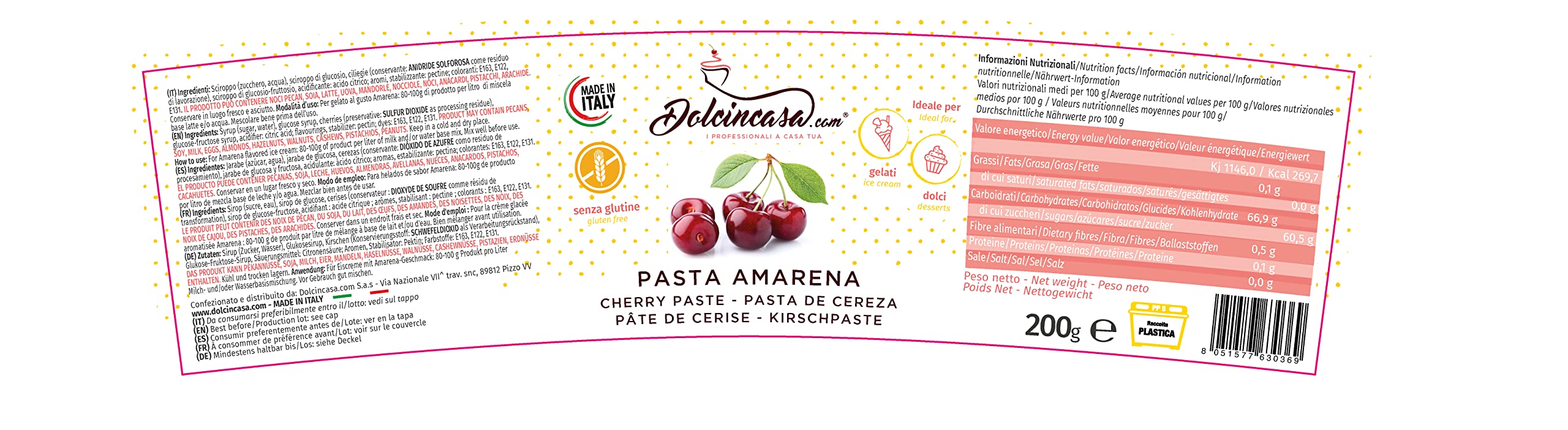 Pasta Gelato Amarena 200 Gr ottimo impiego in Gelateria e Pasticceria