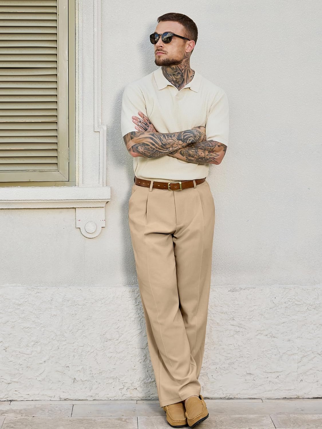 Comdecevis Men's Pleat-Front Dress Pants 30" 32" Relaxed Fit Wrinkle-Free Trousers for Men - Image 5