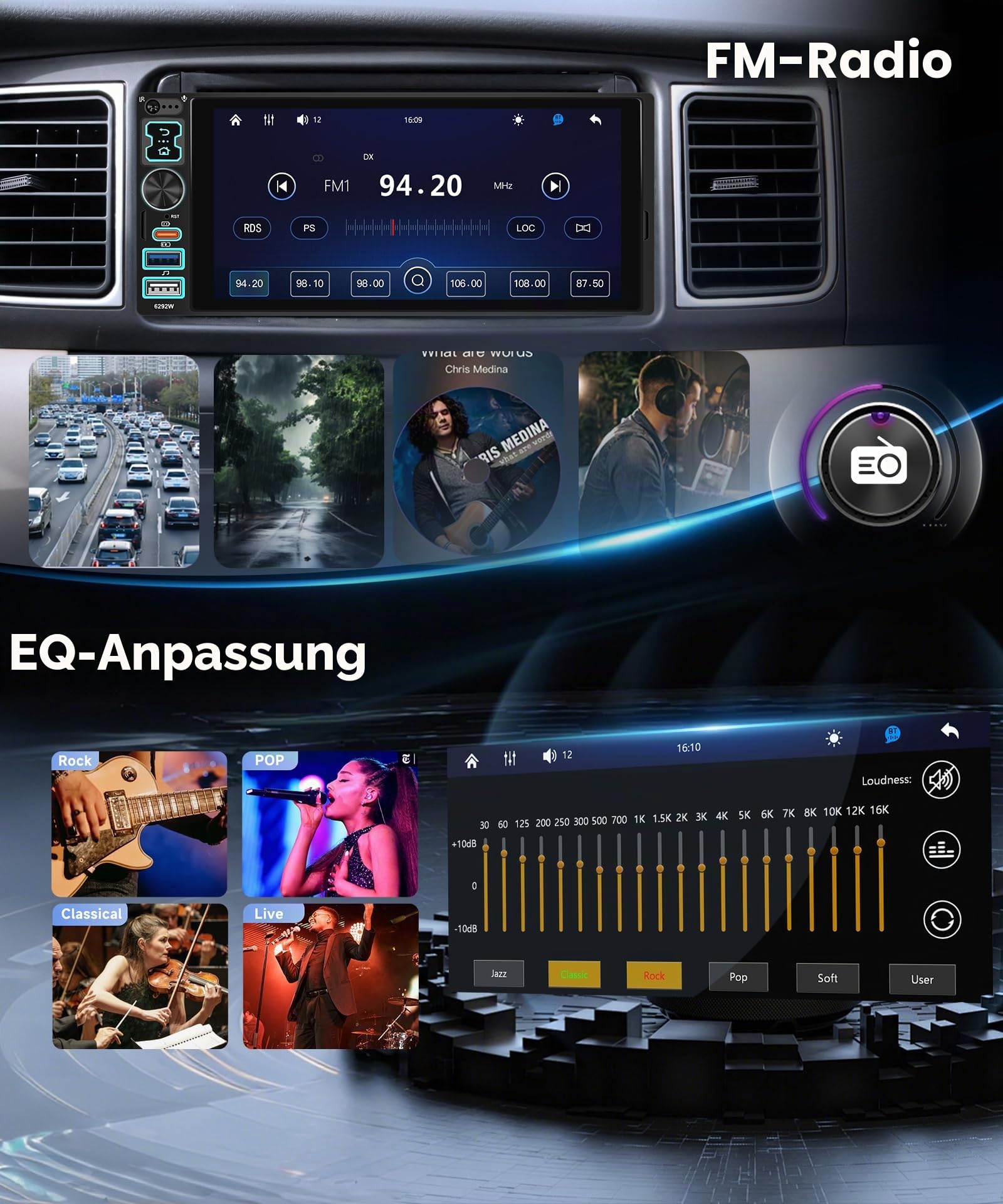 VECHTEL Autoradio 1 Din mit Drahtlos Carplay Android Auto, 6,8 Zoll IPS HD Touchscreen Autoradio, Unterstützung FM Radio Mirror Link USB/Typ-C Lenkrad-Bedienelemente Fernbedienung Rückfahrkamera
