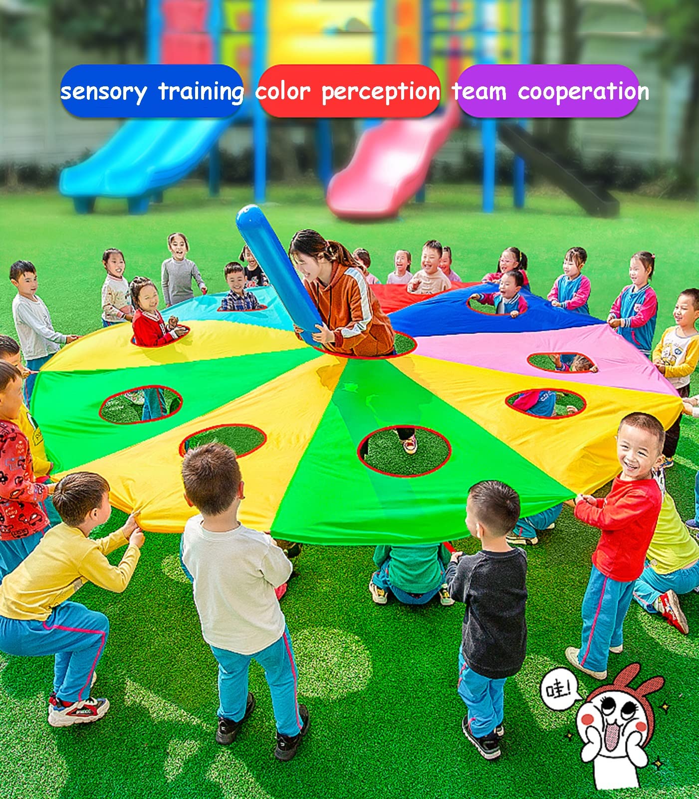 Play Parachute - Juego de entrenamiento de agilidad para niños, juego de entrenamiento de agilidad para niños, ejercicio de coordinación ojo-mano, paracaídas (3 m)