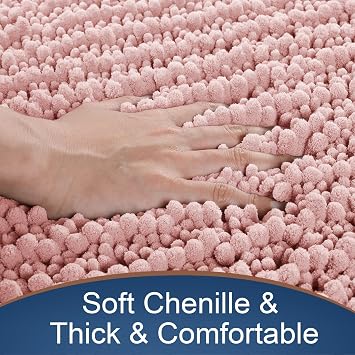 Yimobra Bathroom Runner Rugs 55x24, Non Slip and Absorbent Bath Mat, Super Soft Water Absorbent Hallway Carpet, Machine Washable Rug for Vanity Tub Shower, Light Pink