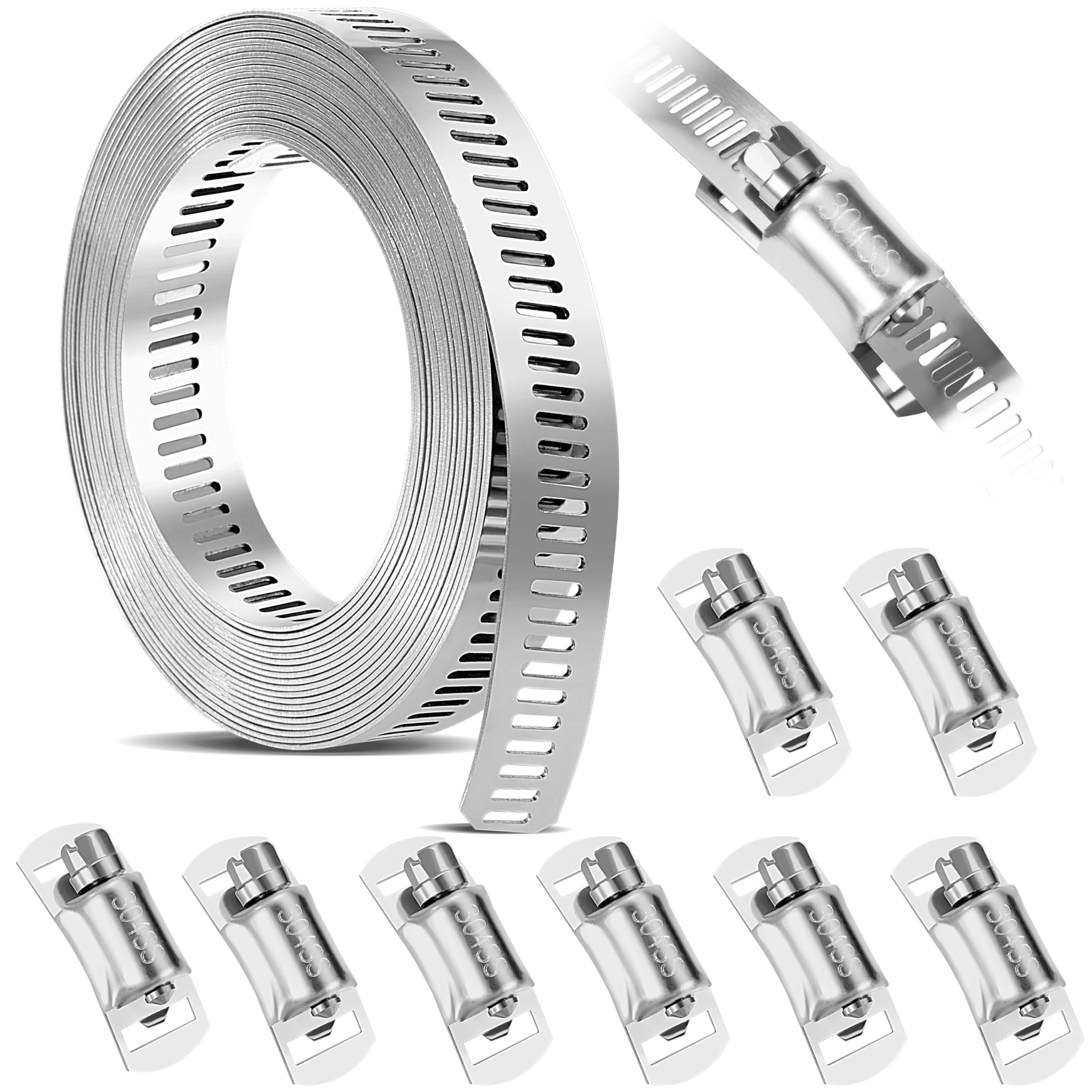 10 Fascette Metalliche Regolabili In Acciaio Inox 304 - Per Tubi, Cavi, Serbatoi (300 Cm) - Foto 3