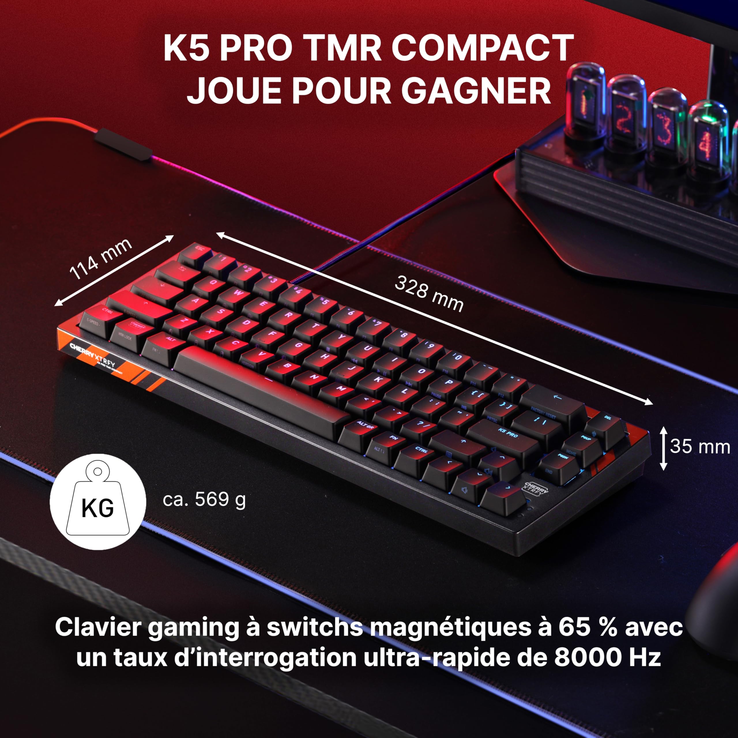 K5 Pro TMR Compact - Clavier Gaming Filaire Magnétique, Switches MK Crystal Personnalisables, Hot-Swap, Rapid Trigger, SnapKey, Atténuation du Son, 8000 Hz, Disposition FR (AZERTY), Noir