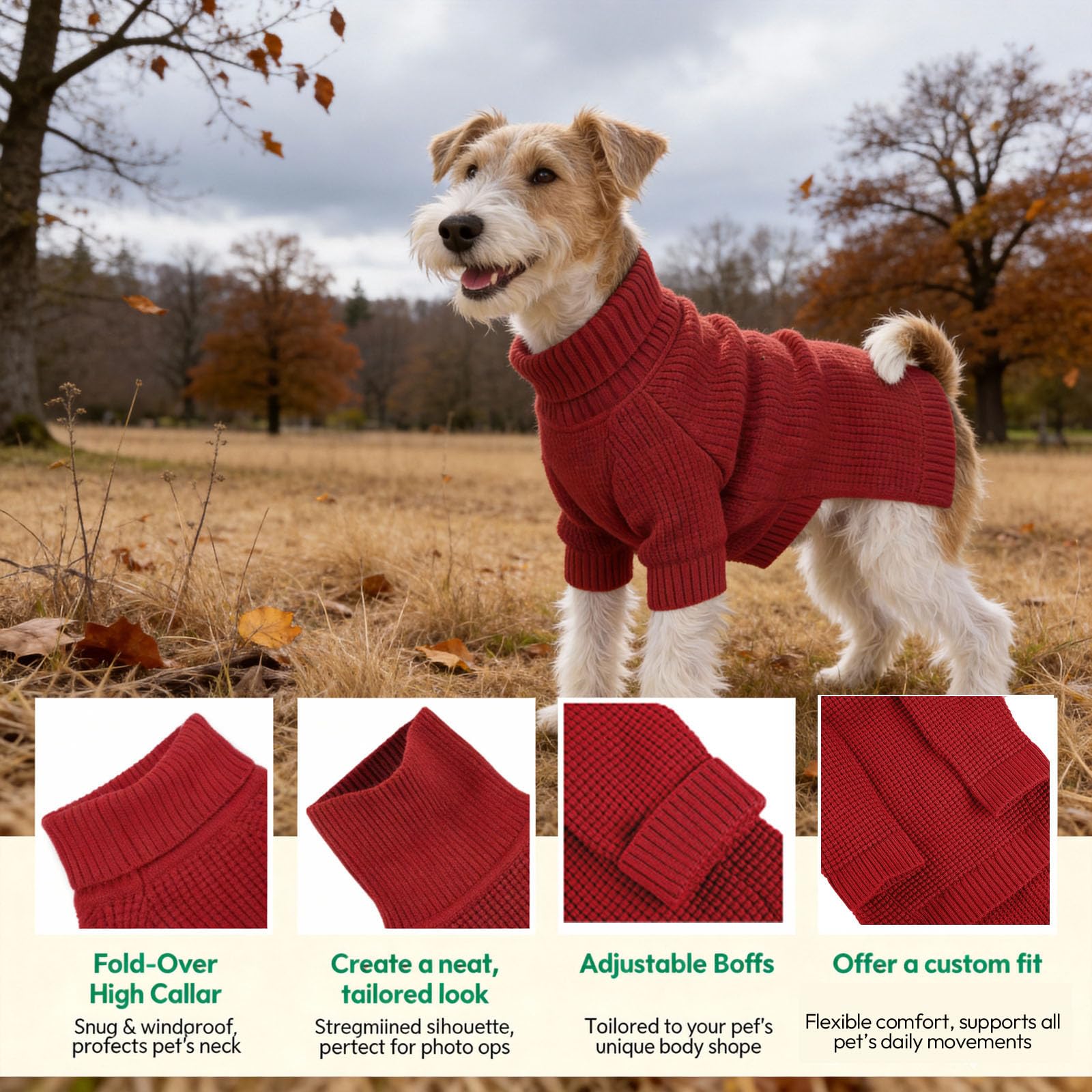 KONVINIT Sweter dla psa średniej wielkości – oddychający sweter dla psa dla buldoga francuskiego i Corgi, długi rękaw z golfem