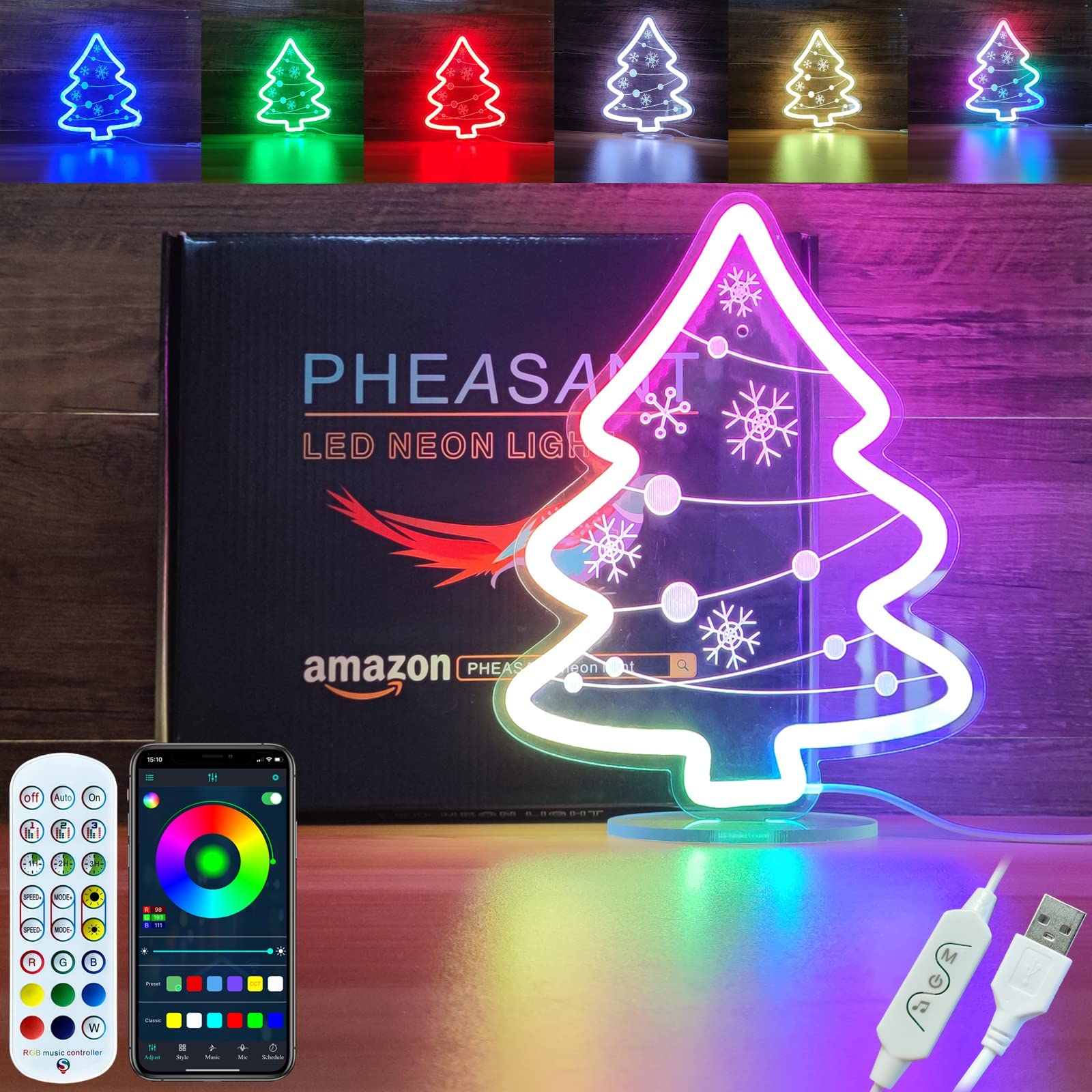 PHEASANT Christmas Tree Neon Signs Smart RGB Led Neon Light Sign Music Sync Color Changing Lights with App Control Remote for Wall Decor Kids Room Bedroom Bar Party Christmas Gift (Christmas Tree)
