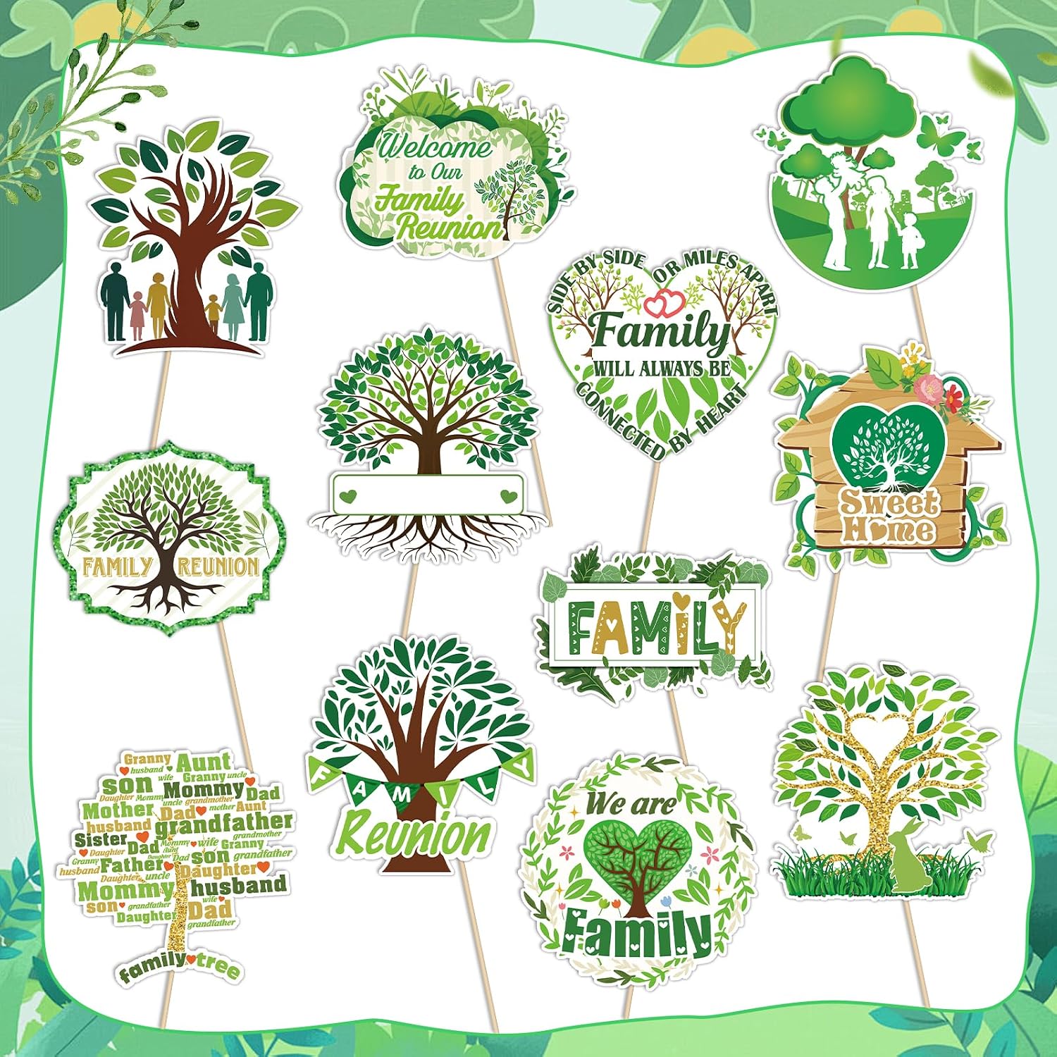 HOWAF 12pcs Family Reunion Decorations Family Reunion Centerpiece Sticks Table Toppers, Family Reunion Photo Props Family Gathering Centerpiece Sticks for Vase Table Decor image 3