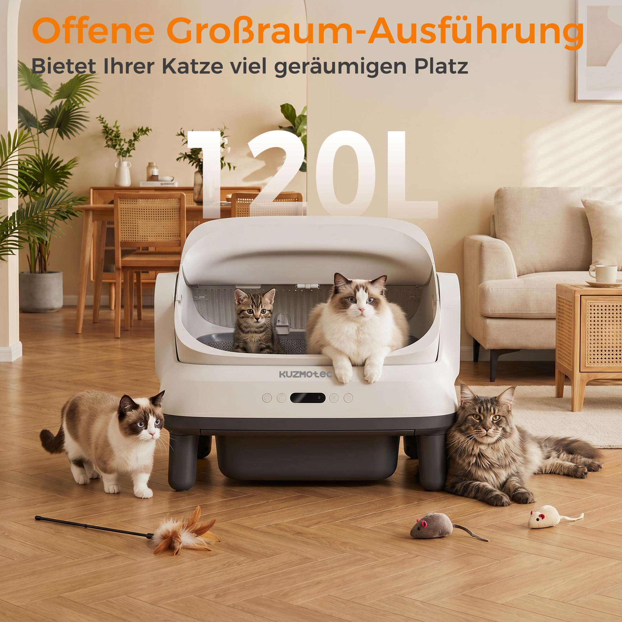 katzenklo selbstreinigend, verbreiterte XXXL selbstreinigende katzentoilette mit einfachem EIN- und Ausstieg, wasserdicht, geruchshemmend, langlebig 120L großes automatisches katzenklo