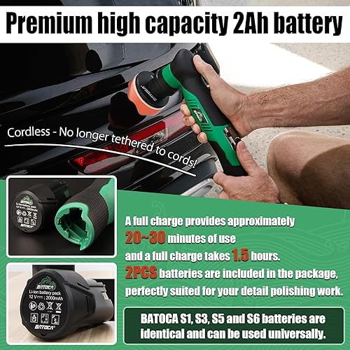 Miniatura 6 de BATOCA S5 - Pulidora inalámbrica para automóvil, lijadora de doble acción y máquina pulidora rotativa de 123 pulgadas, almohadillas de pulido para