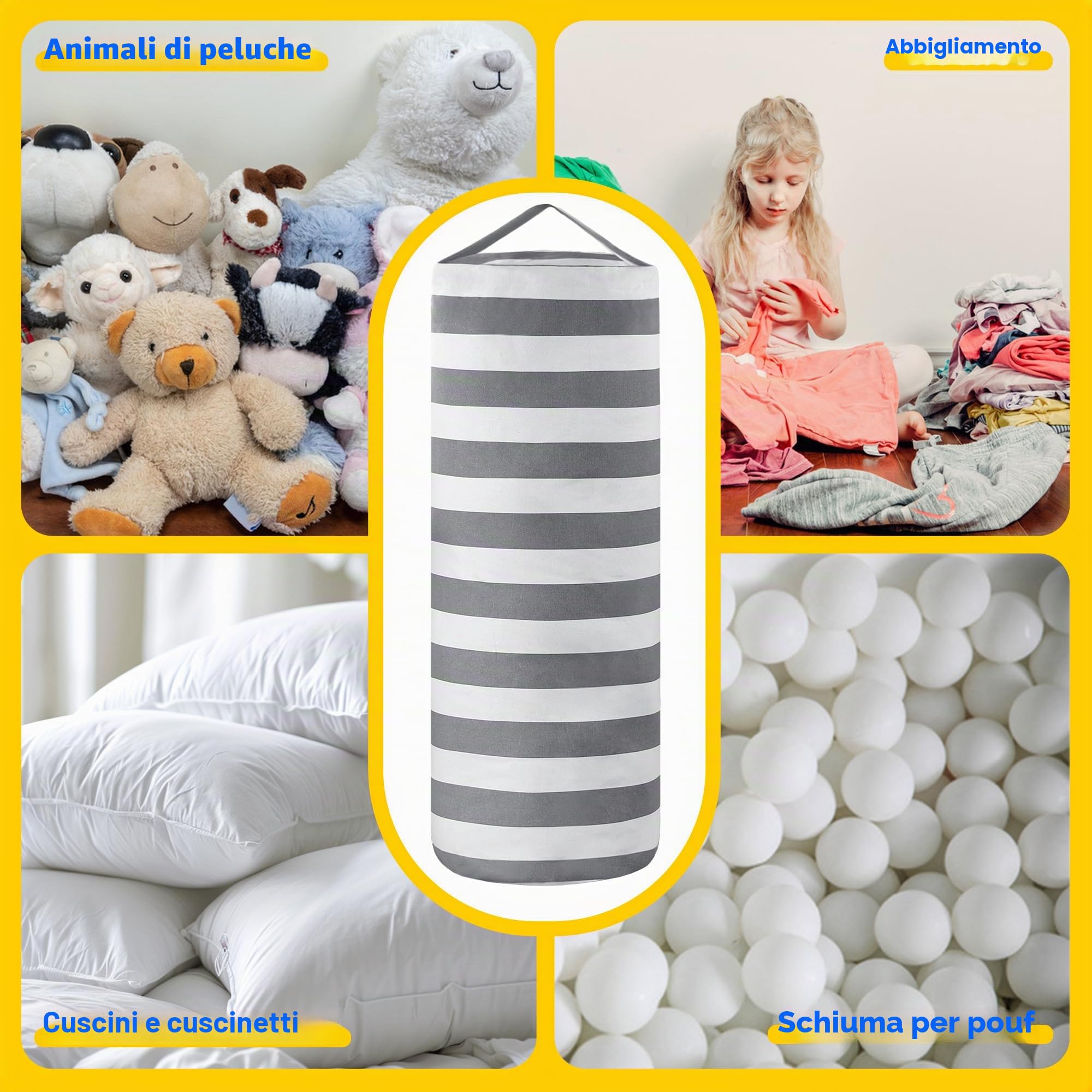 Pouf a sacco per riporre giocattoli di peluche, per bambini e bambine, con cerniera a tutta lunghezza, decorazione per mobili, per organizzare, sedersi, giocare e scatolare