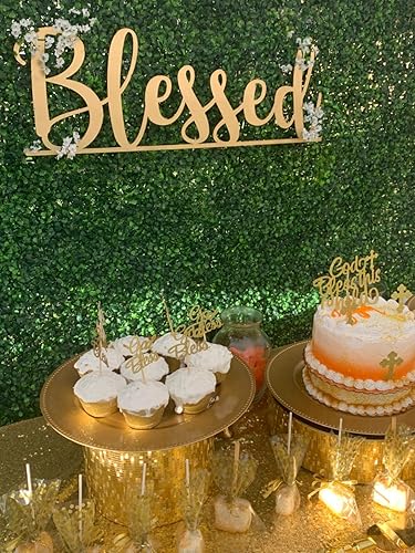 Miniatura 7 de JeVenis 25 adornos dorados brillantes para tartas y cruz, bendice a este niño, decoraciones para cupcakes de bautismo