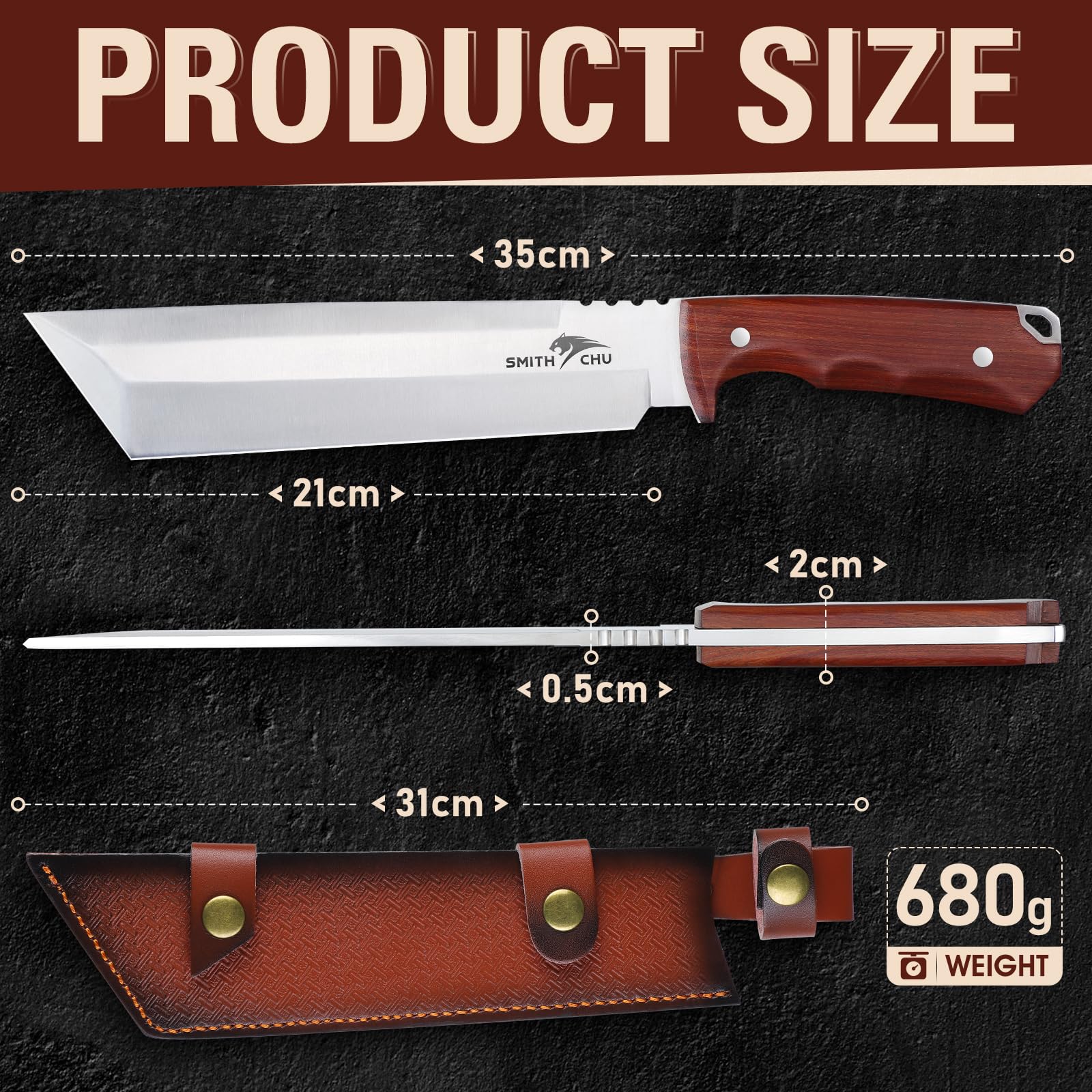 SMITH CHU couteau Tanto pour le jardin, couteaux de brousse tranchant pour la forêt, couteau d'extérieur Full Tang avec gaine, cadeaux pour hommes