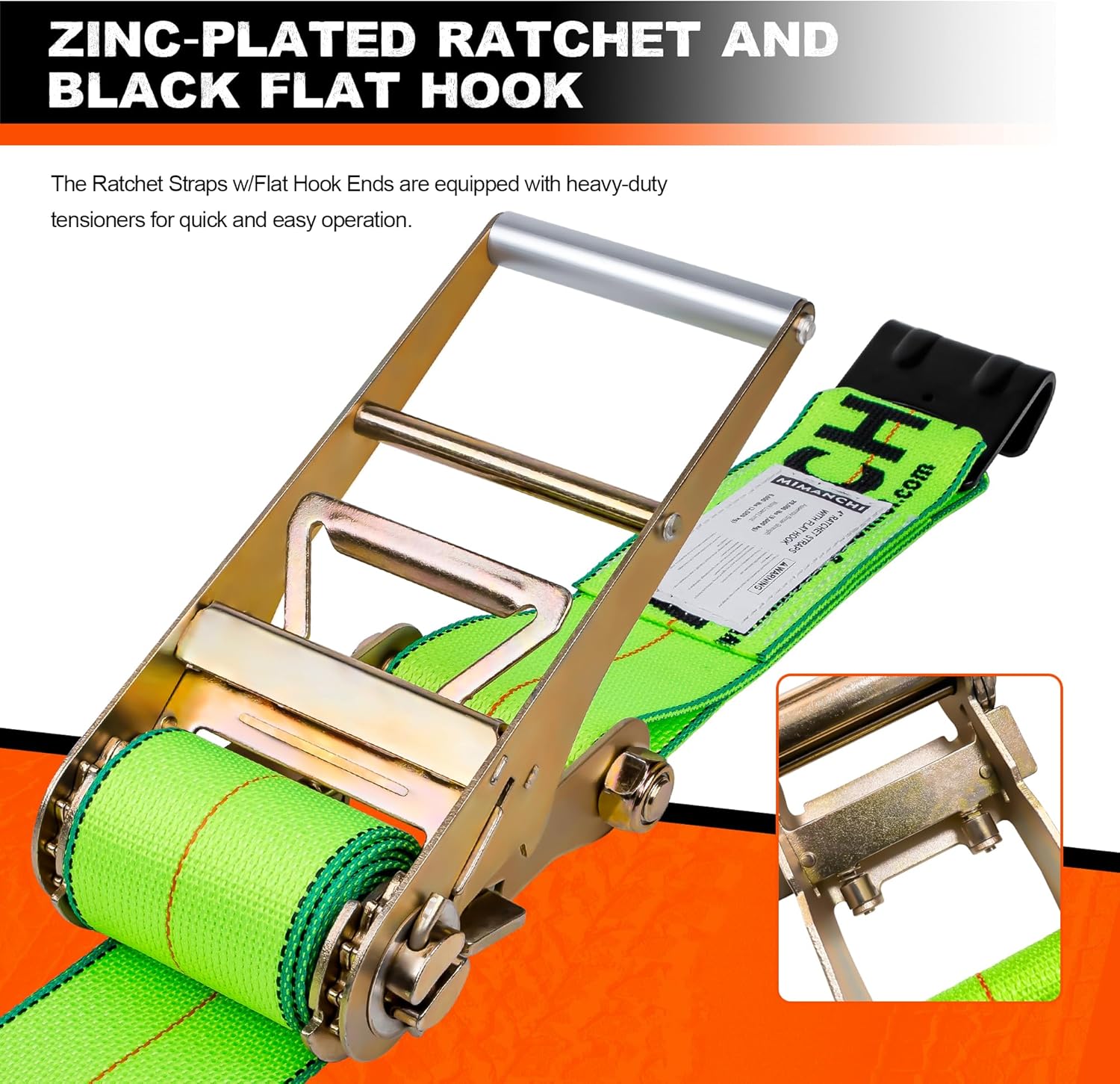 4 inch Ratchet w/Flat Hook,2Pack,Ratchet Tie Down Strap Fixed End for Flatbed Trailers & Trucks,Cargo Straps Heavy Duty for Securing Heavy Equipment & Vehicles,Replacement Short-End Straps