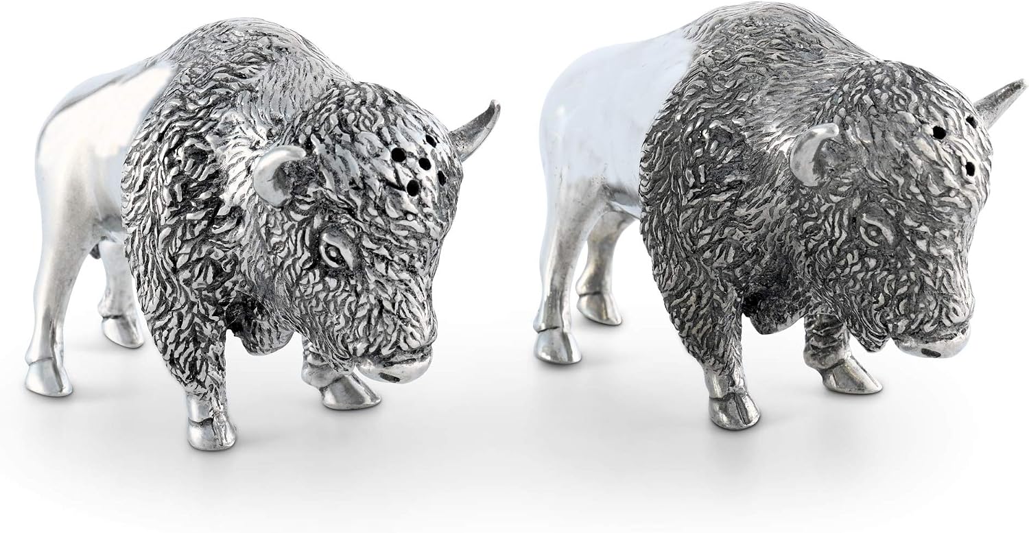 Vagabond House Pewter Bison Salt and Pepper Set 3" Tall - Western Tableware S/P Shaker