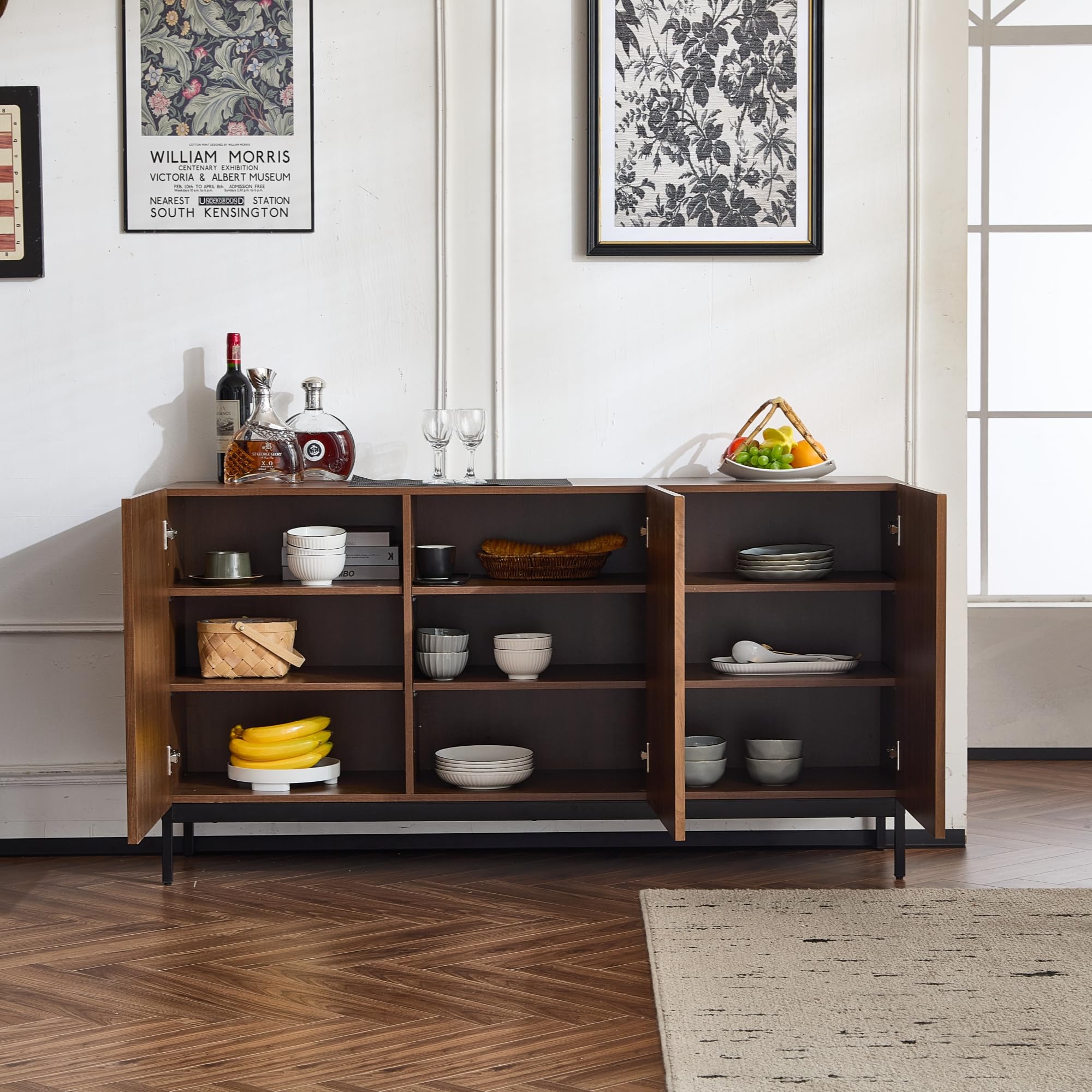 150 x 40 x 80 cm, rovere scuro con venature scure, credenza, stile moderno, 3 porte, design ondulato 3D, ripiani regolabili, antiribaltamento, elegante per soggiorno, sala da pranzo, ufficio