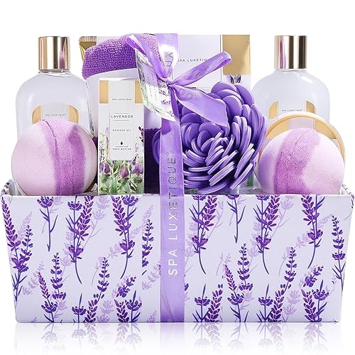 Cesta de regalo de spa juego de regalo de spa Luxetique para mujer juego de baño perfumado de lavanda juego de spa relajante para el hogar con