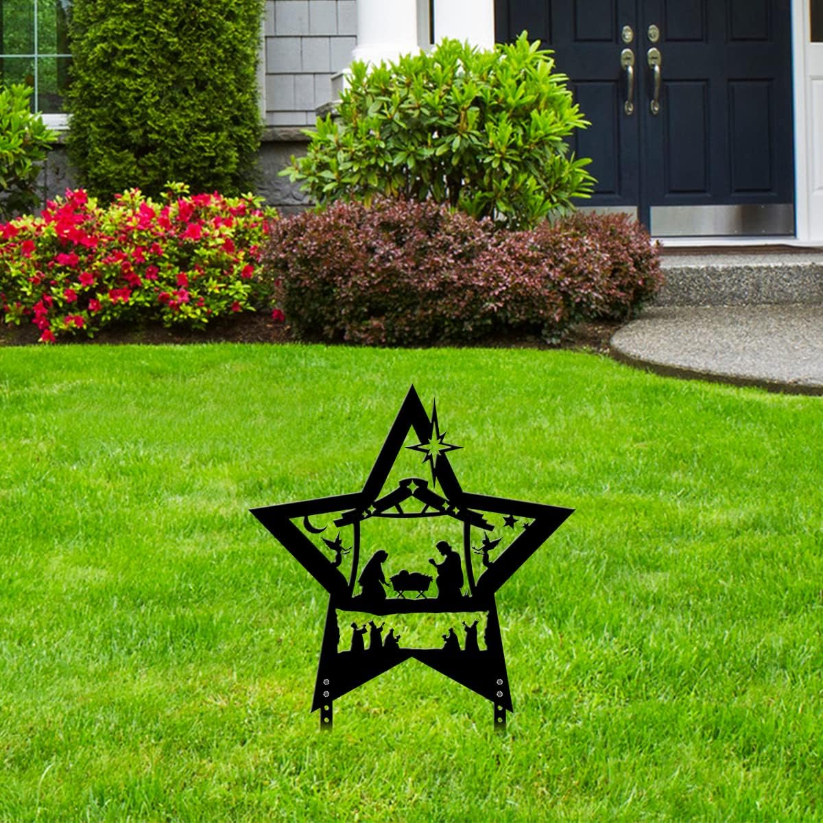 WILDPARTY Nativity Set Scene Silhouette Christmas Outdoor Decorations Double-Sided Metal Yard Sign Christian Jesus Heart Savior Nativity Scene Religious Yard Decor for Home Lawn Walkway Xmas Decor(D) : Patio, Lawn & Garden
