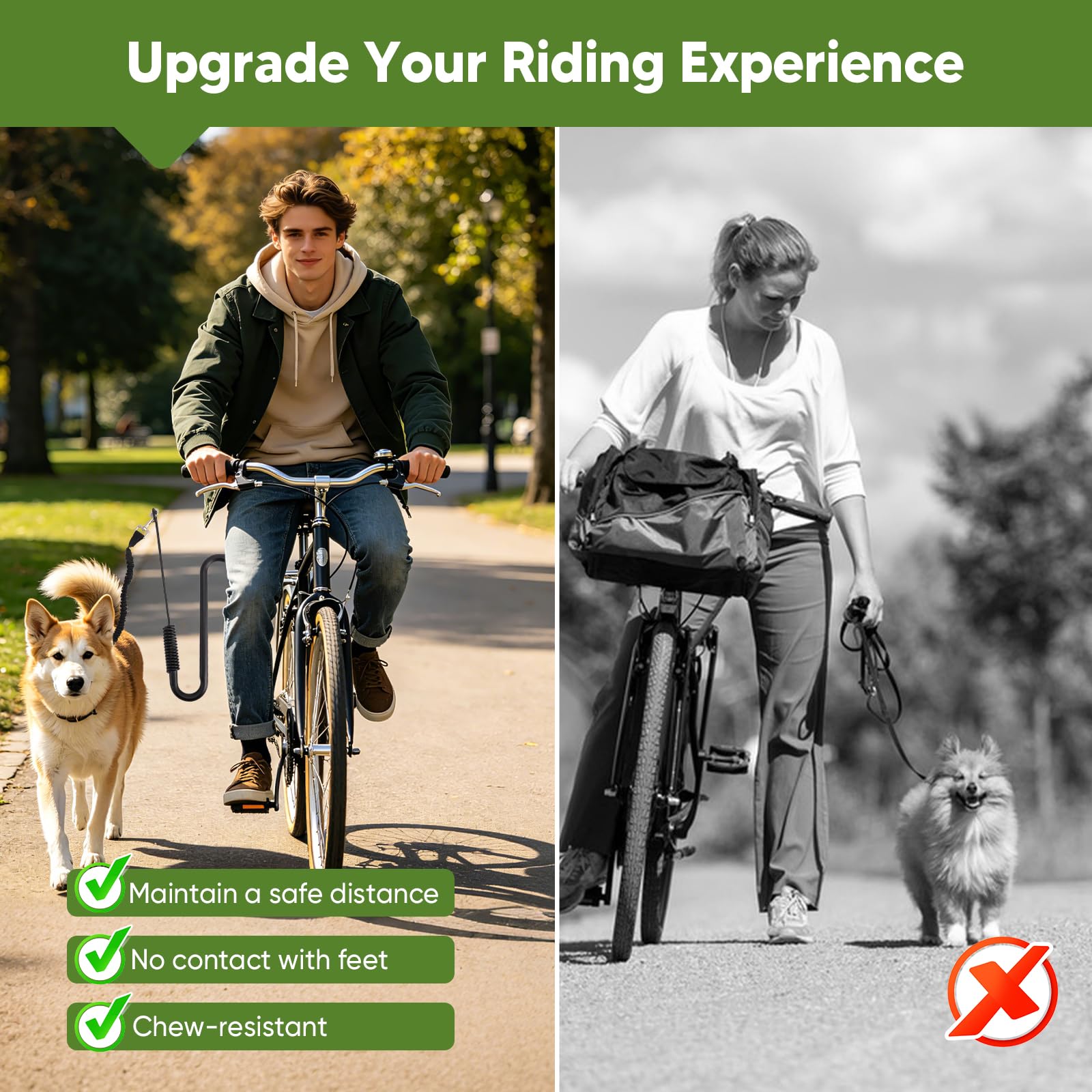 Correa de Perro para Bicicleta con Brazo en U y Amortiguación Doble, Soporte Canino para Ciclismo Montaje Rápido Ajustable Anti-Mordeduras, para Perros Grandes Bicicleta Eléctrica Triciclo, Negro